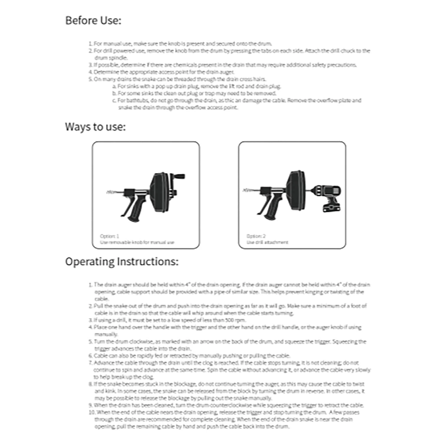 DrainX SPINFEED Drum Auger Drain Snake, Auto Extend and Retract, with Work Gloves and Carrying Bag, 50 Ft. - Image 5
