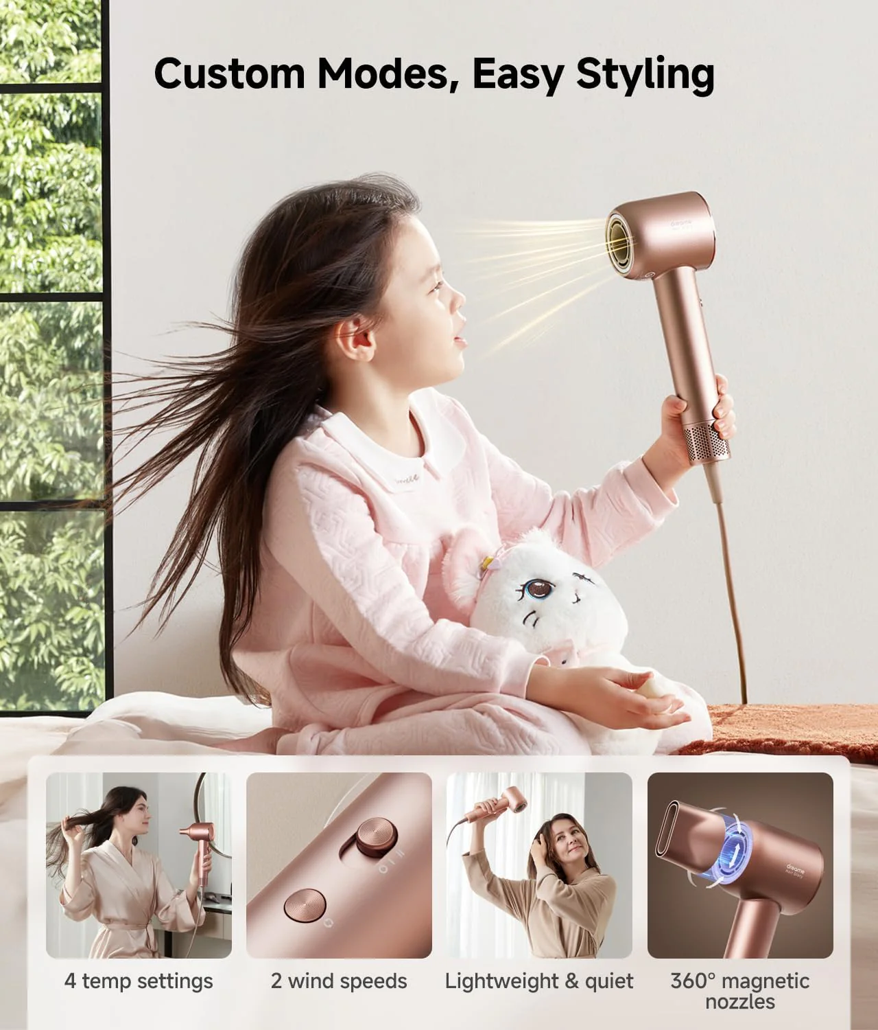 Dreame Hair Glory Combo High-Speed Hair Dryer, 110000 RPM Motor, 300 Million Negative Ions, Fast Dry in 2 Min, Lightweight, Quiet, Smart Temp Control - Image 4