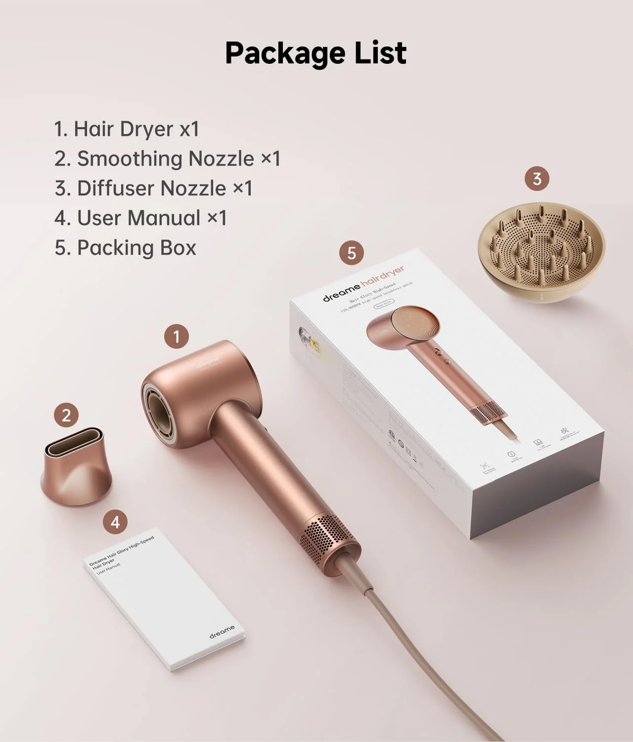 Dreame Hair Glory Combo High-Speed Hair Dryer, 110000 RPM Motor, 300 Million Negative Ions, Fast Dry in 2 Min, Lightweight, Quiet, Smart Temp Control - Image 7