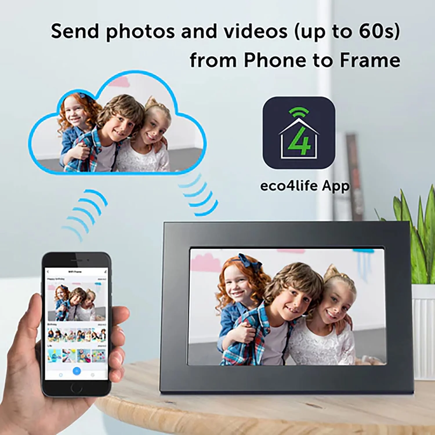 eco4life 10.1-In. Wi-Fi Digital Photo Frame with Photos/Video Sharing and Touch Screen, Metal Frame, CPF1033 - Image 4