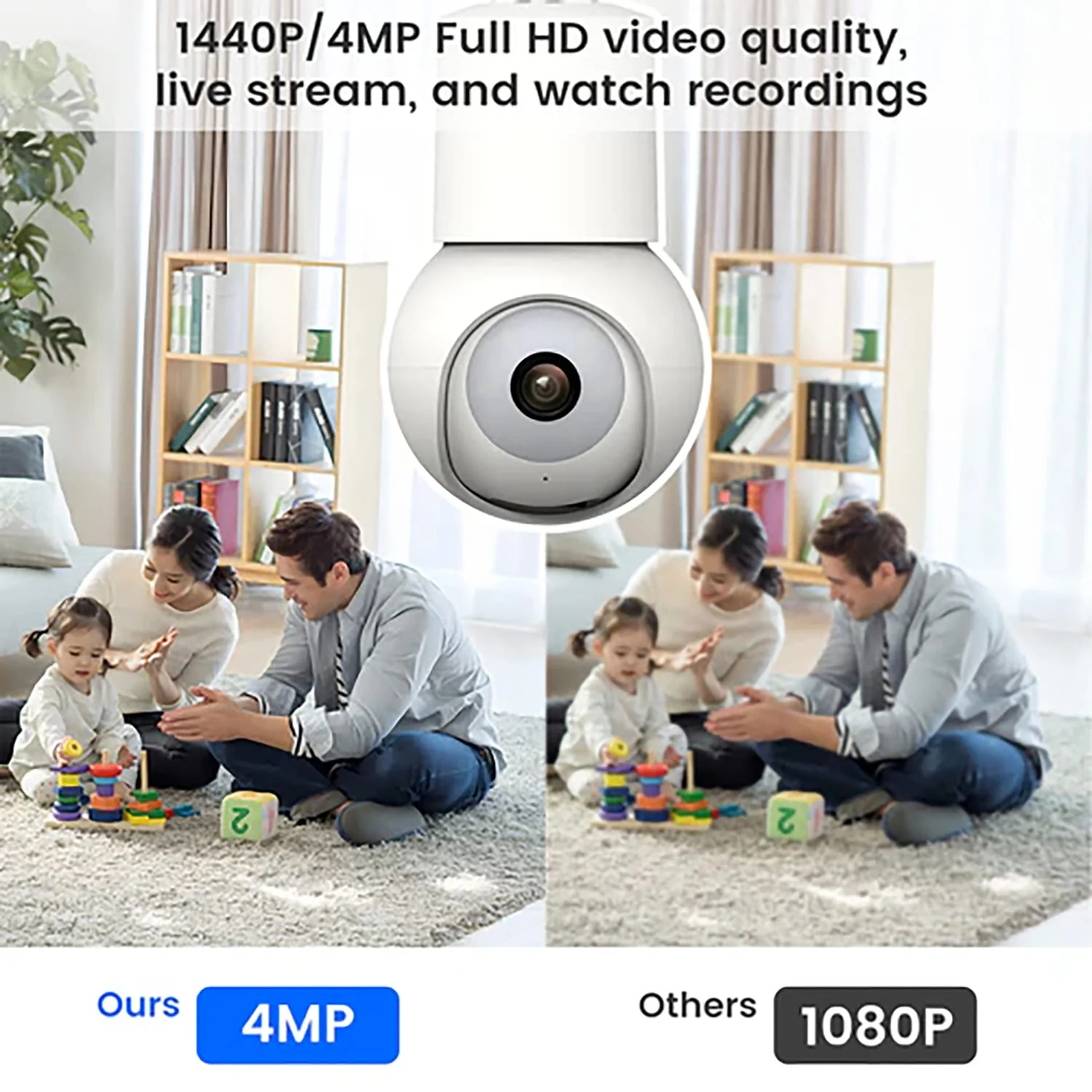 eco4life Wi-Fi 2K 1440p Smart PTZ Light Bulb Security Camera, SC-RIPC-2006 - Image 4