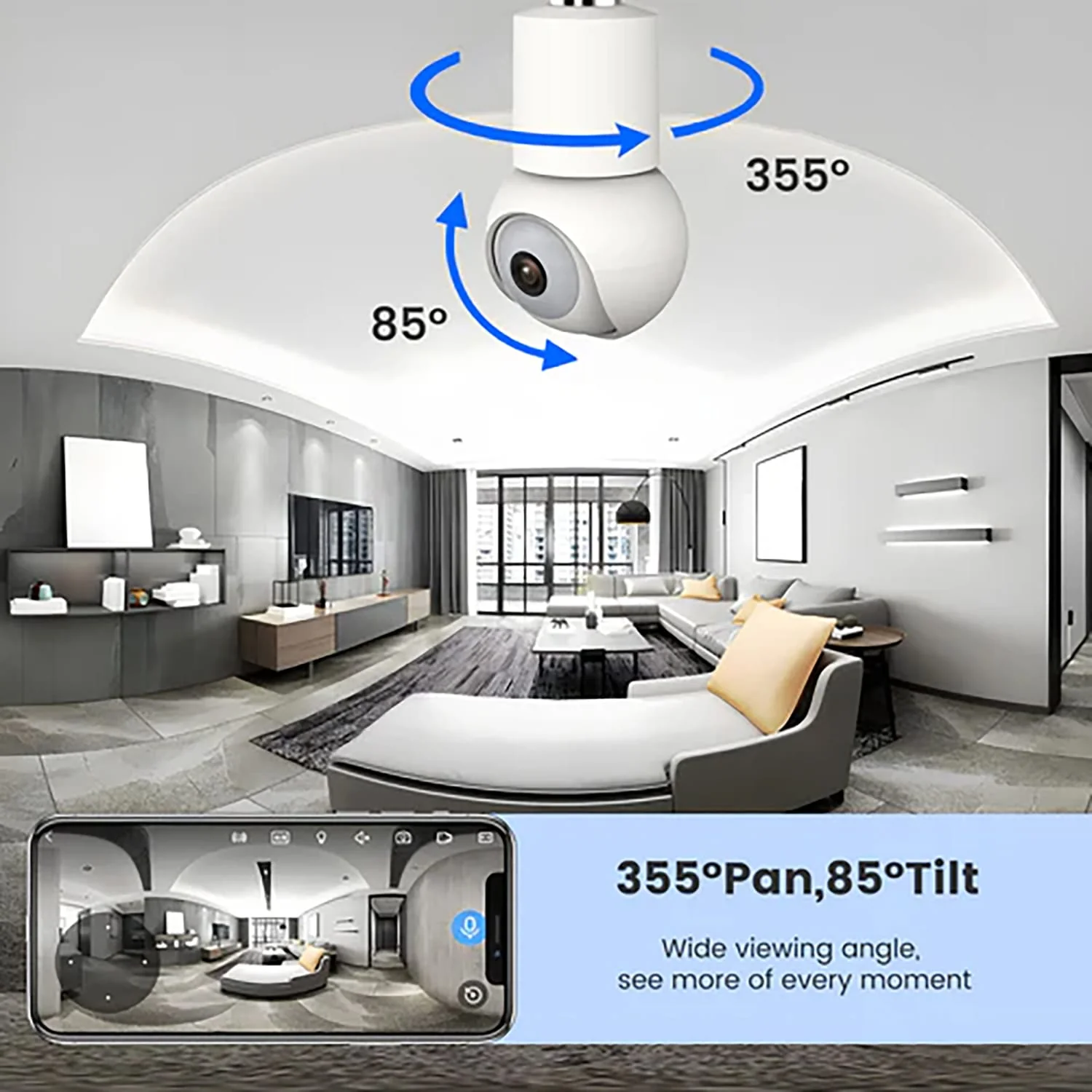 eco4life Wi-Fi 2K 1440p Smart PTZ Light Bulb Security Camera, SC-RIPC-2006 - Image 5