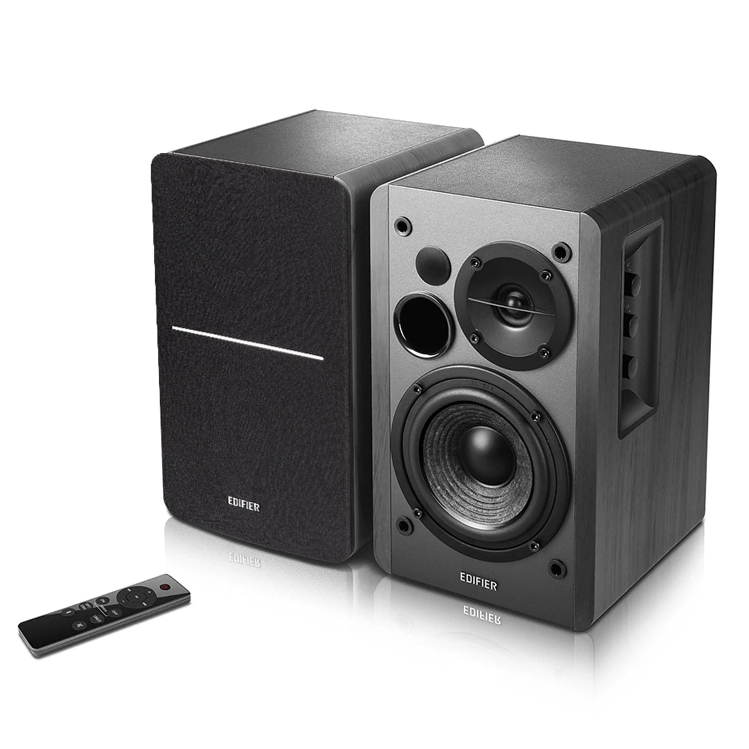 Edifier 42-Watt Continuous-Power Amplified Bluetooth Retro-Style Bookshelf Speaker System with Sub Out and Remote, R1280DBs, 2 Count, Black - Image 4
