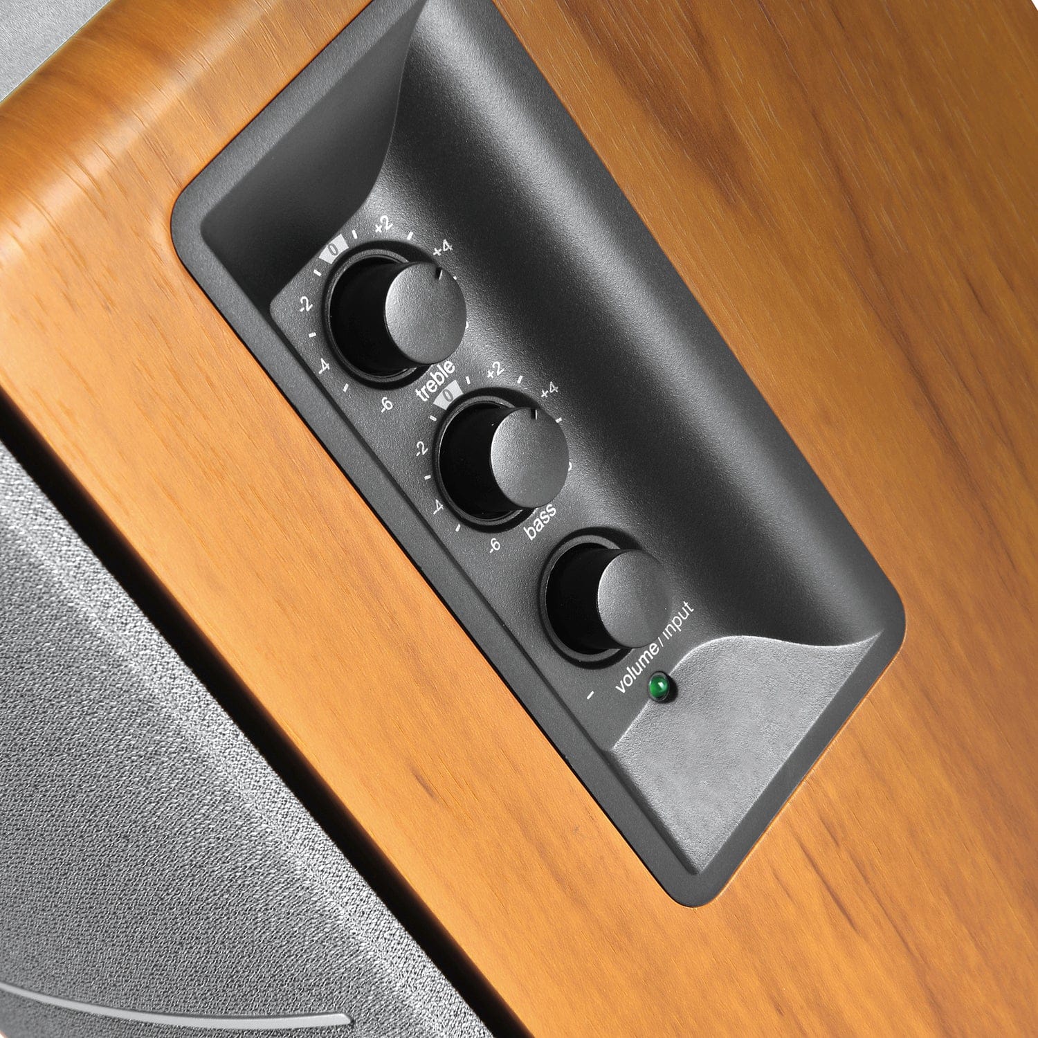 Edifier 42-Watt Continuous-Power Amplified Bluetooth Retro-Style Bookshelf Speaker System with Sub Out and Remote, R1280DBs, 2 Count, Brown - Image 4