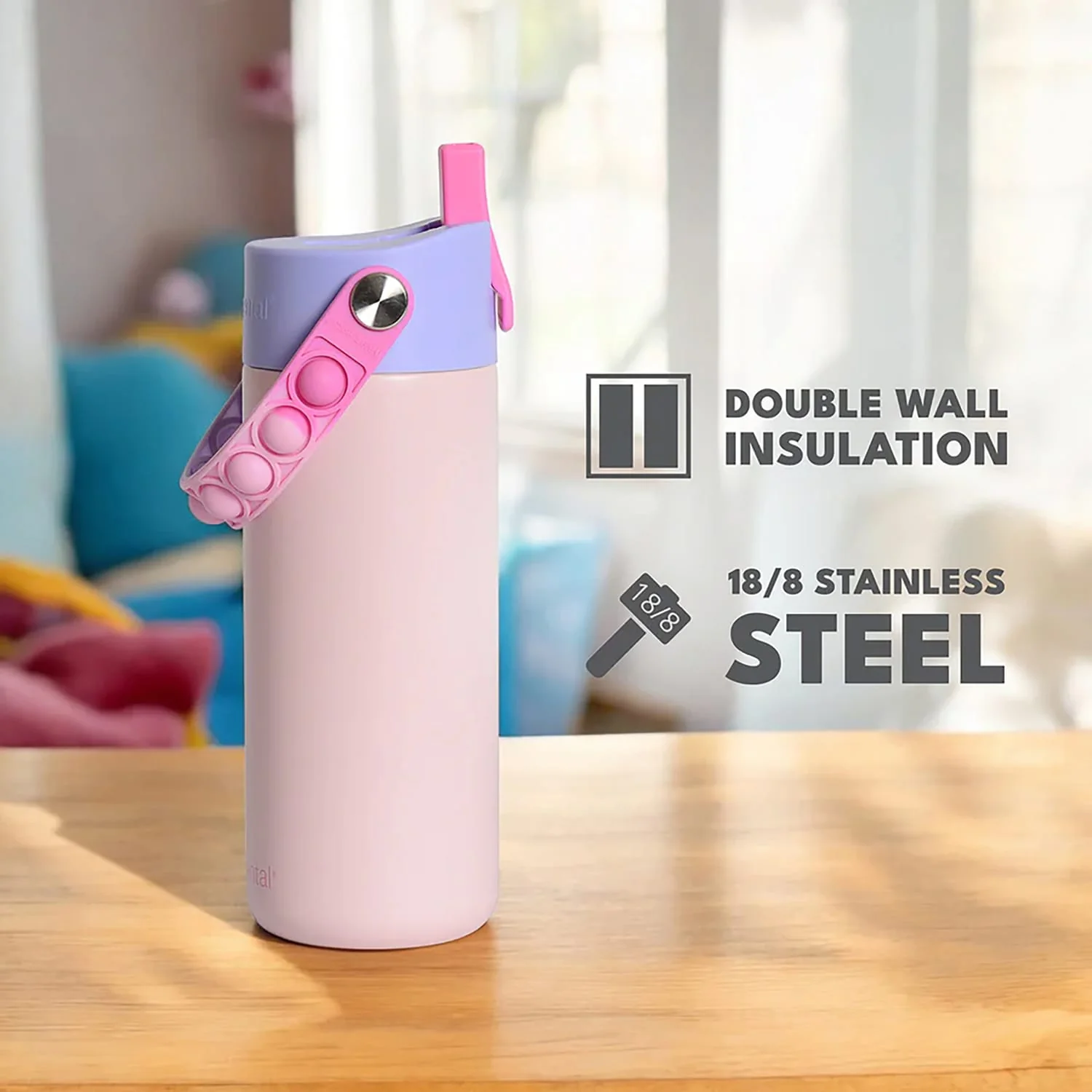 Elemental Core Pop Stainless Steel Water Bottle, 18 Oz., Blush Pink Tie Dye - Image 2