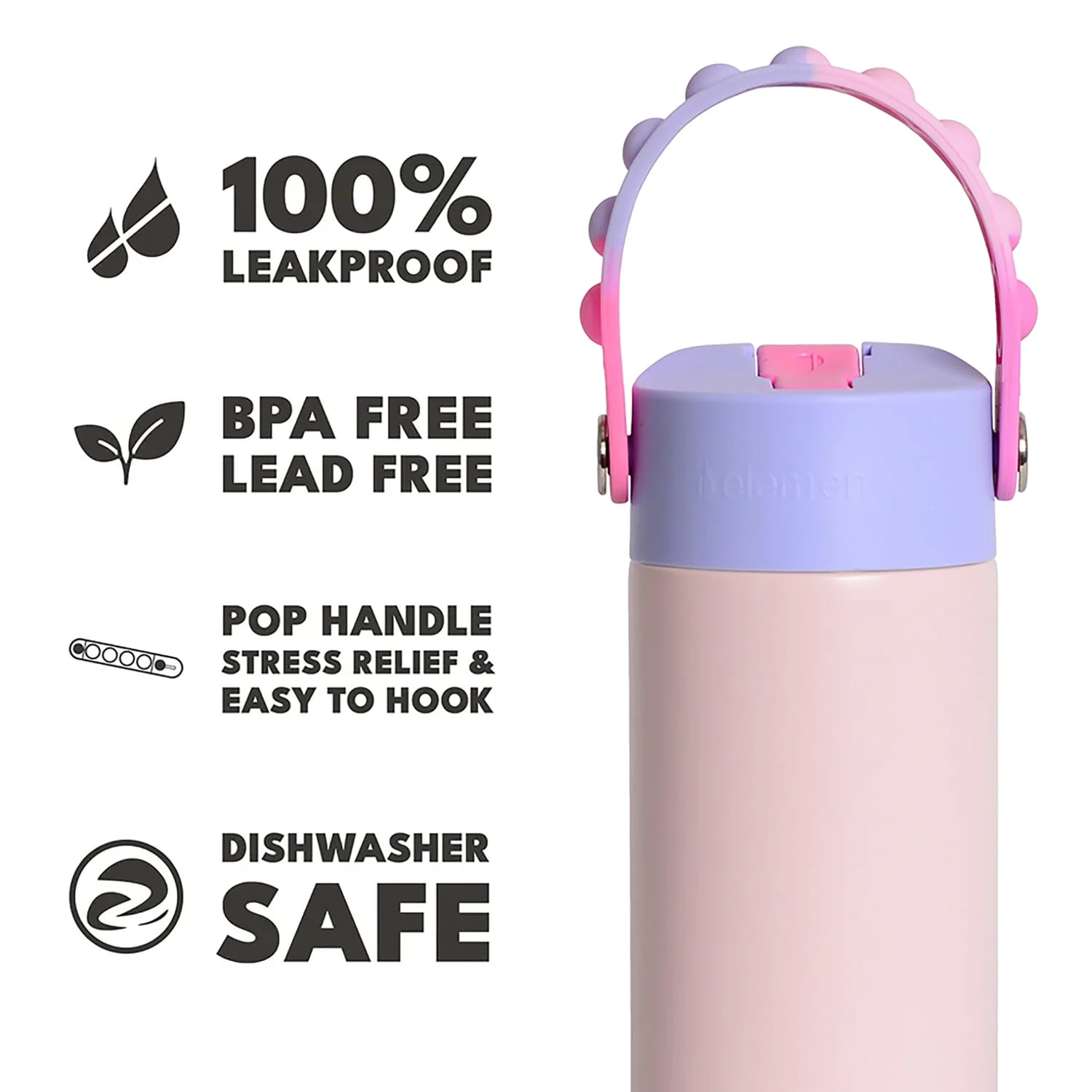 Elemental Core Pop Stainless Steel Water Bottle, 18 Oz., Blush Pink Tie Dye - Image 3