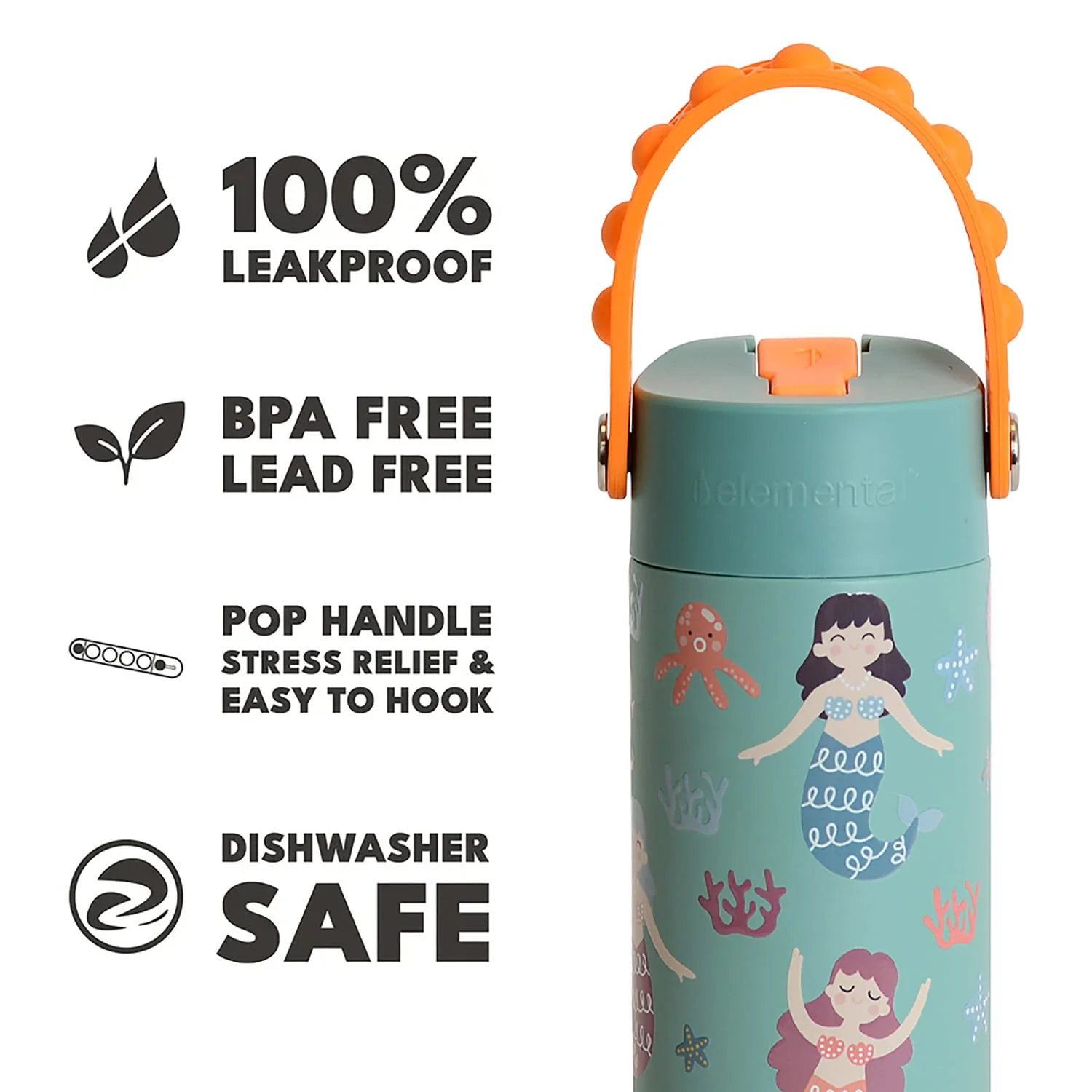 Elemental Core Pop Stainless Steel Water Bottle, 18 Oz., Mermaid Sisters - Image 2