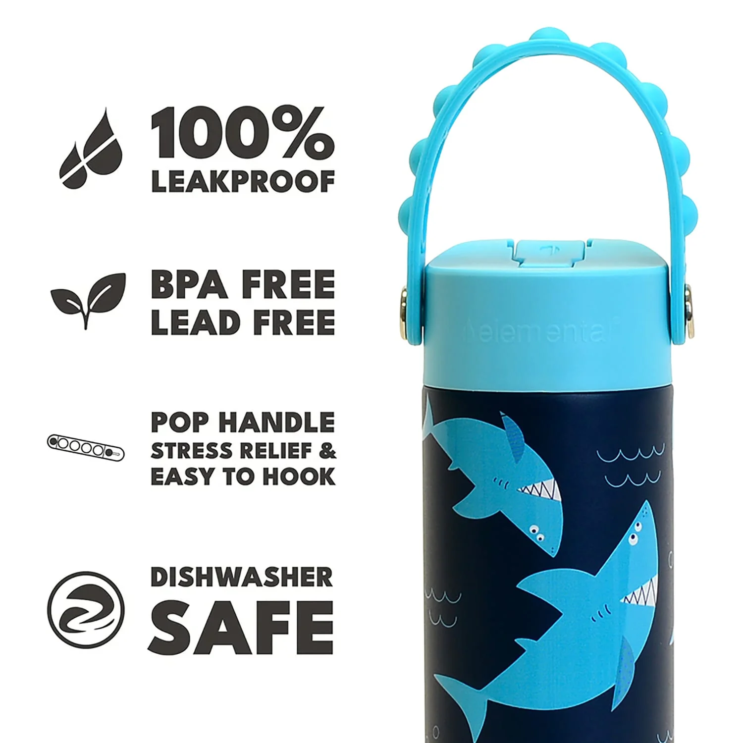 Elemental Core Pop Stainless Steel Water Bottle, 18 Oz., Sharks Ahoy - Image 2