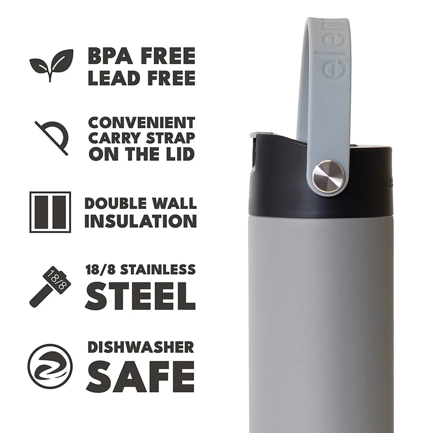 Elemental Core Stainless Steel Water Bottle, 24 Oz., Graphite - Image 2