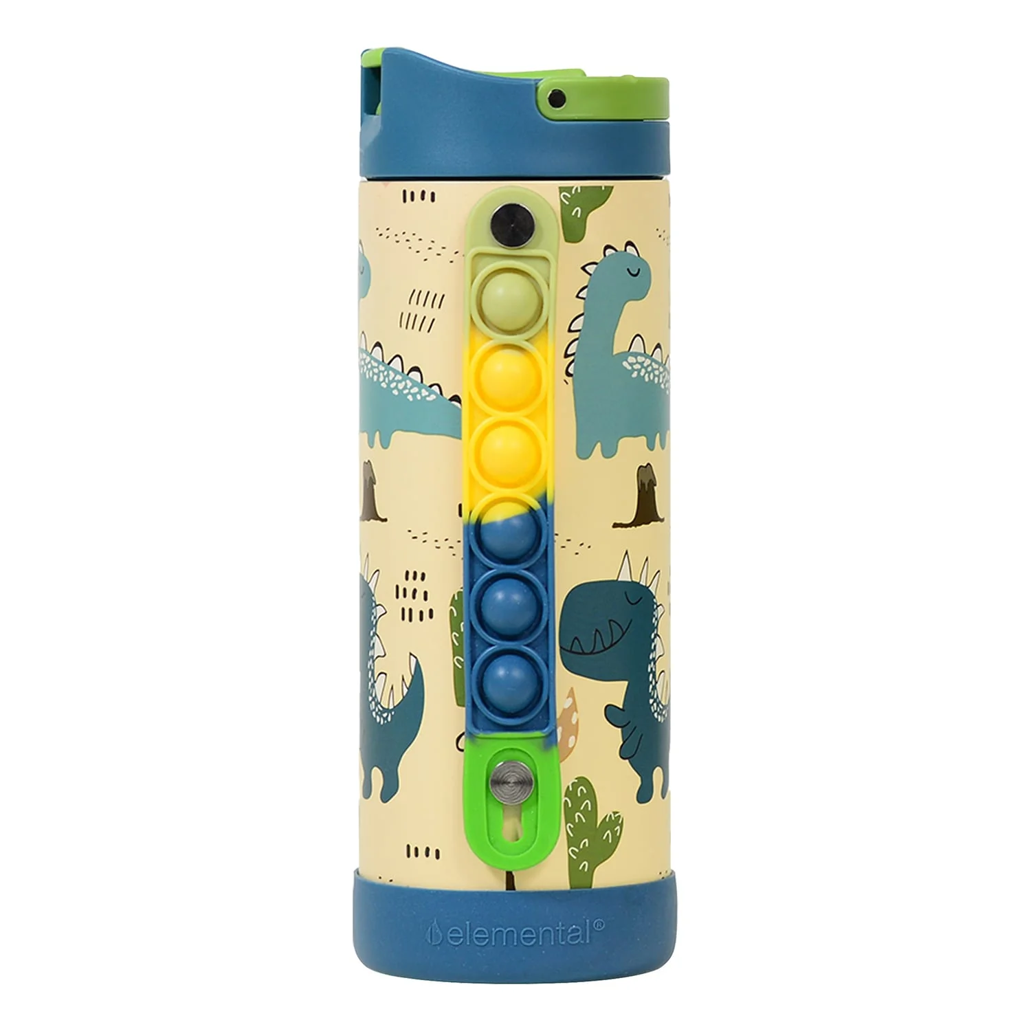 Elemental Iconic Pop Stainless Steel Fidget Water Bottle with Flip-open Sports Cap, 14 Oz., Dinosaur - Image 4