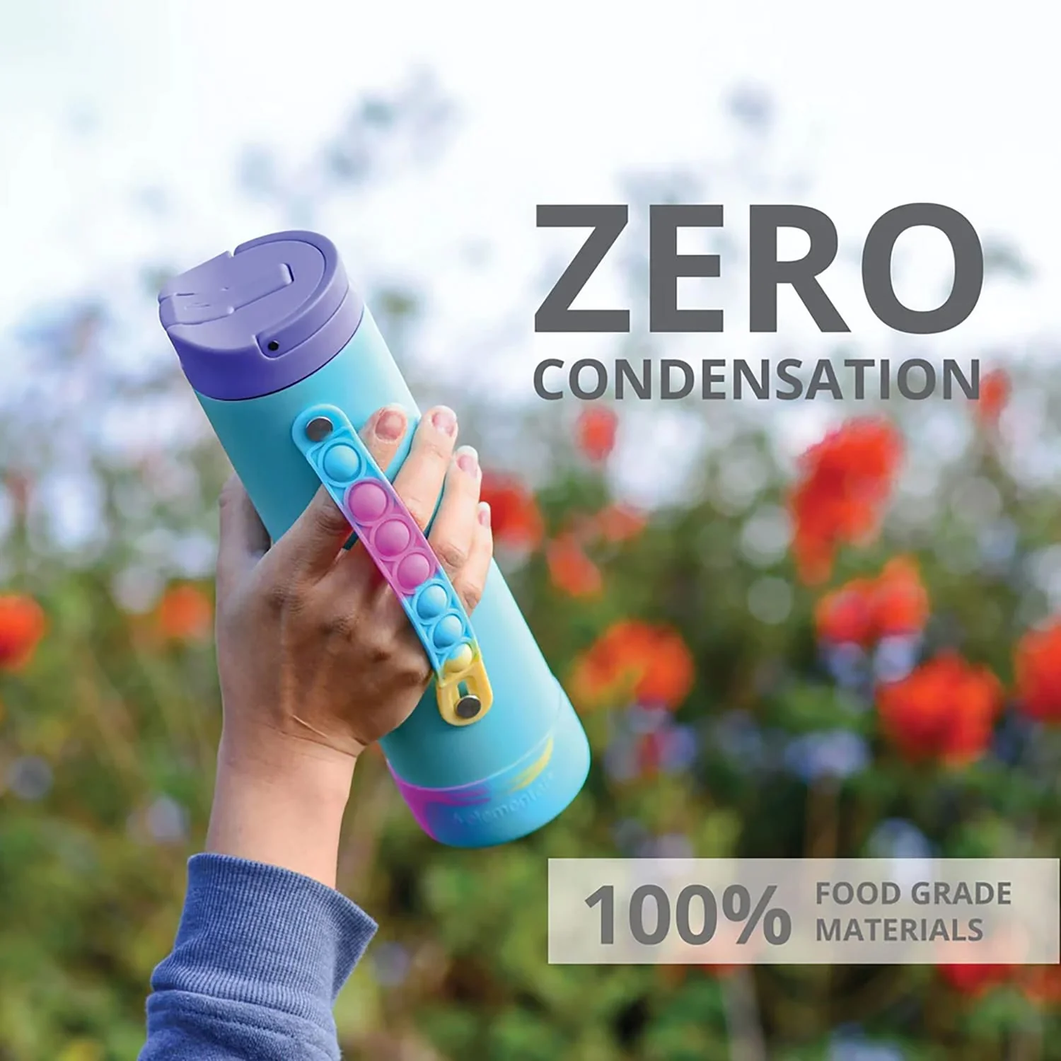 Elemental Iconic Pop Stainless Steel Fidget Water Bottle with Flip-open Sports Cap, 20 Oz., Blue Tie Dye - Image 3