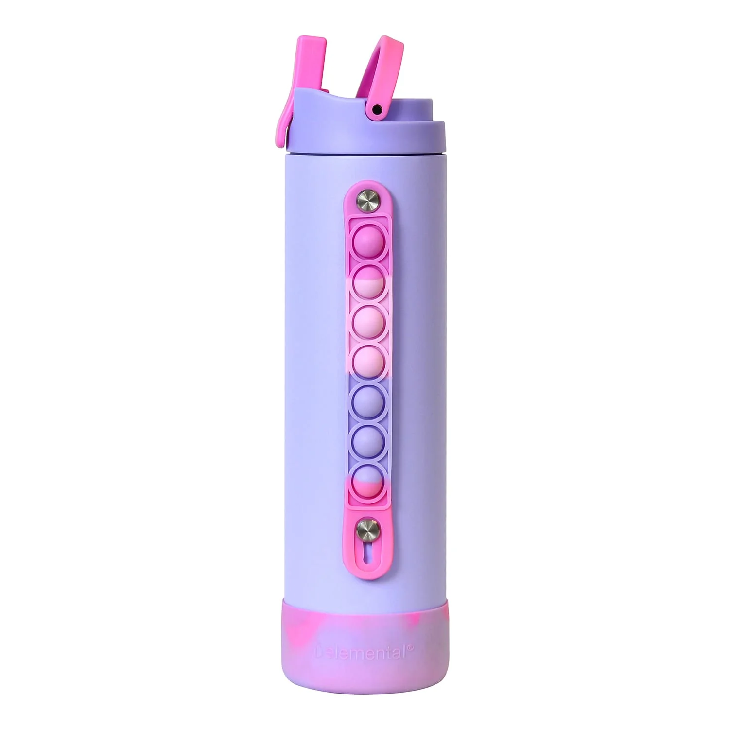 Elemental Iconic Pop Stainless Steel Fidget Water Bottle with Flip-open Sports Cap, 20 Oz., Lilac Tie Dye