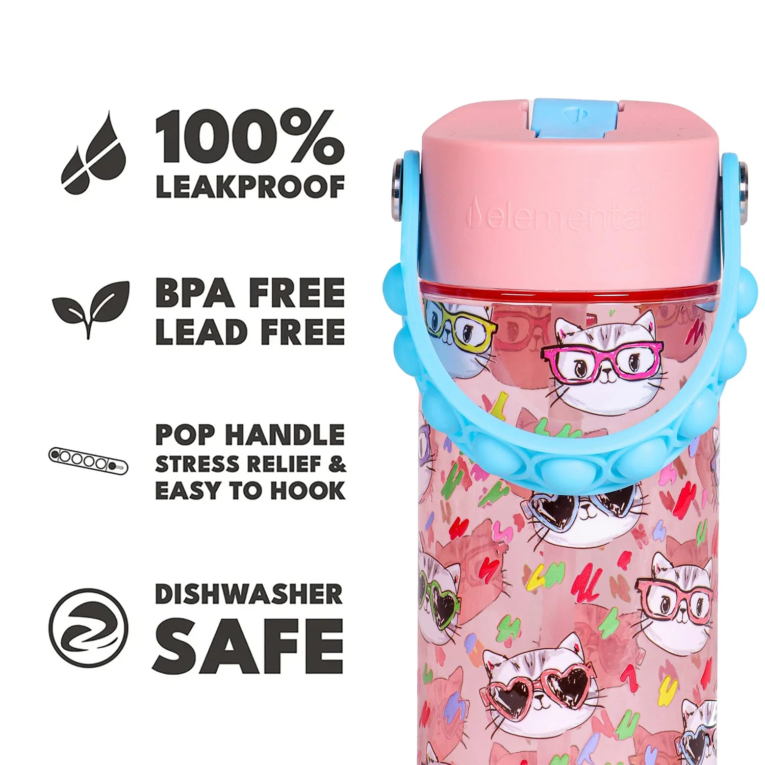 Elemental Splash Pop Tritan Water Bottle, 18 Oz., Stylish Cat - Image 2