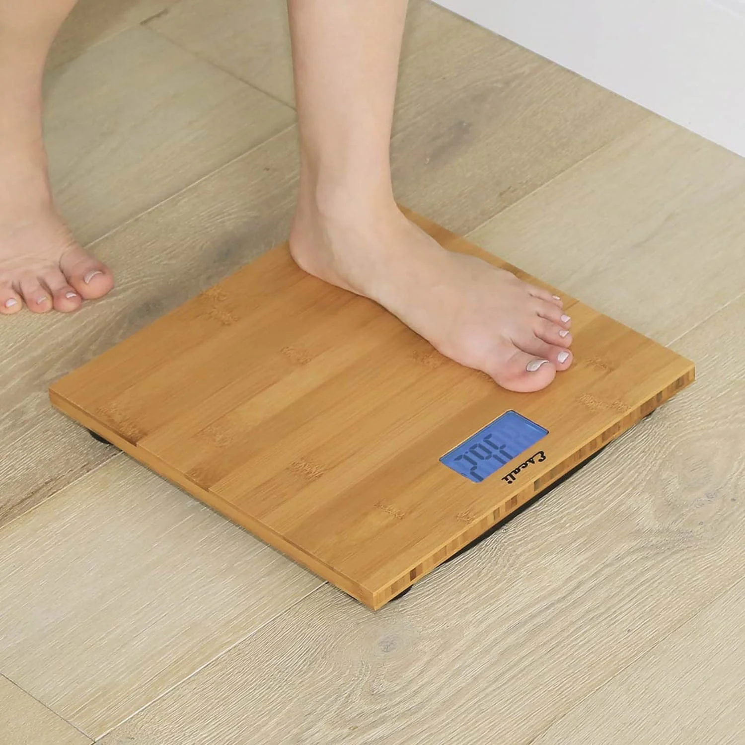 Escali Blue Back-light Display 400-lb Capacity Natural Bamboo Bathroom Scale - Image 4