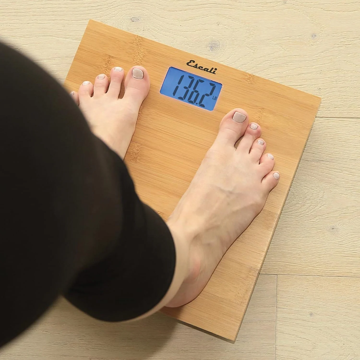 Escali Blue Back-light Display 400-lb Capacity Natural Bamboo Bathroom Scale - Image 5