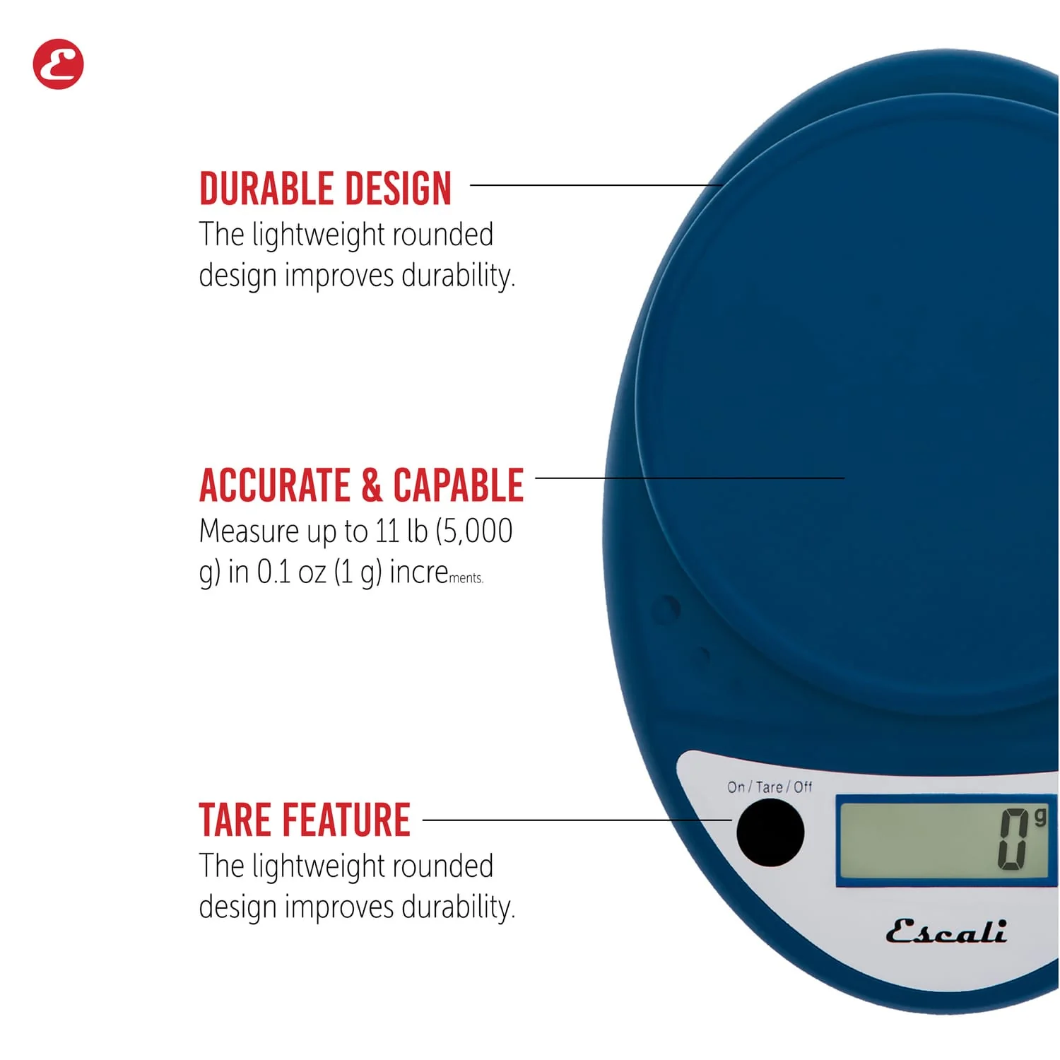 Escali Primo Digital Kitchen Scale, Royal Blue - Image 4