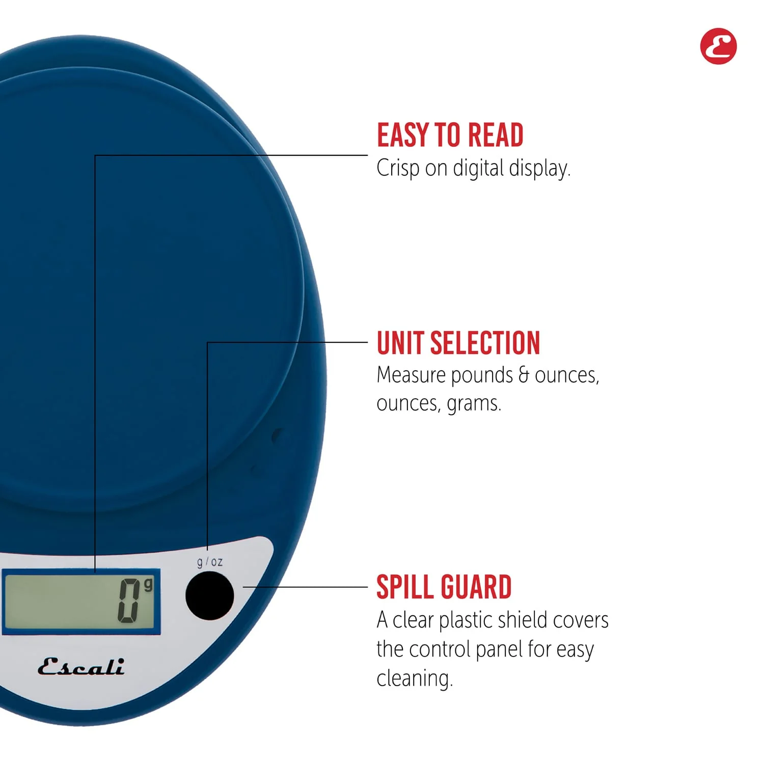 Escali Primo Digital Kitchen Scale, Royal Blue - Image 5