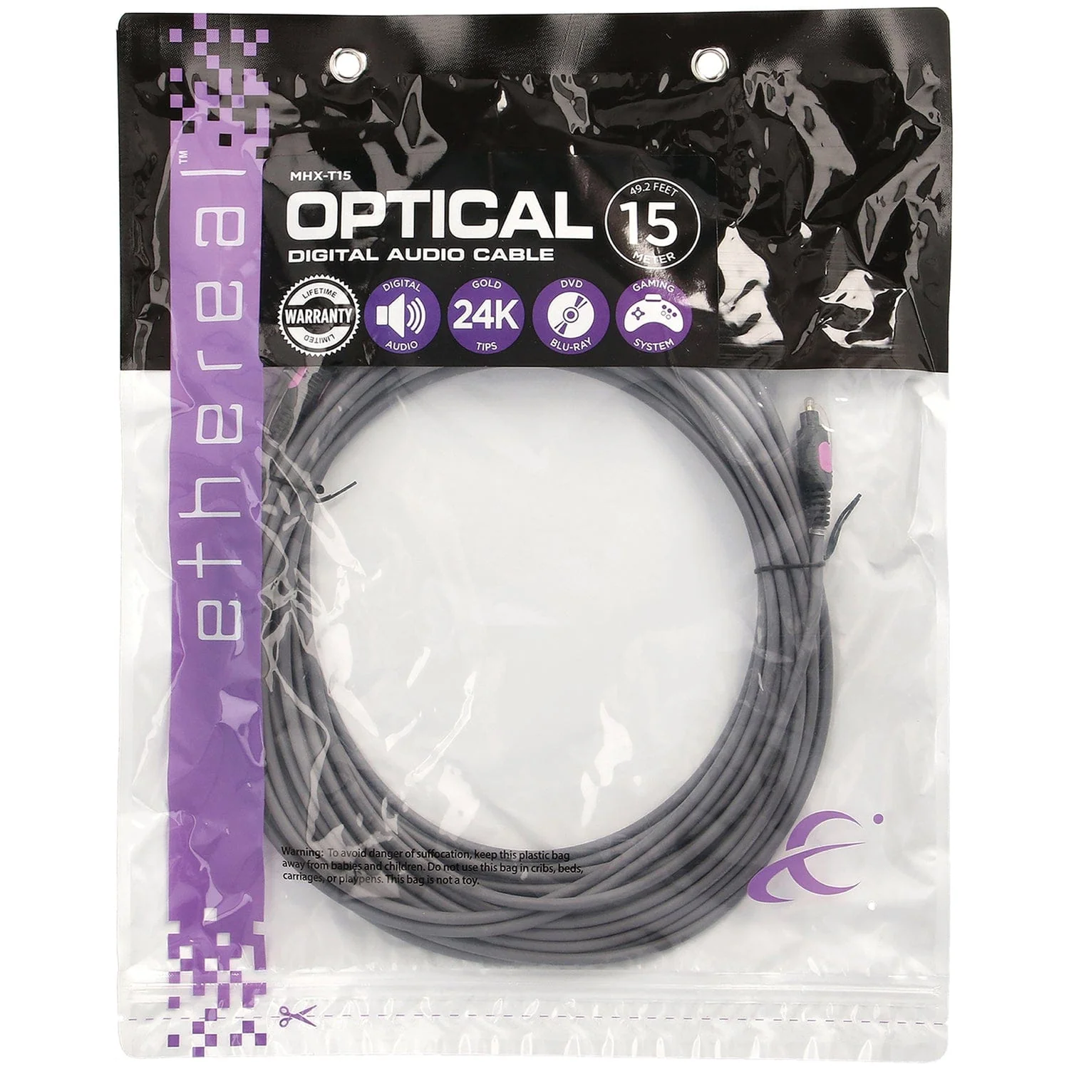 Ethereal MHX Series TOSLINK Digital Optical Audio Cable, 49.2 Ft.