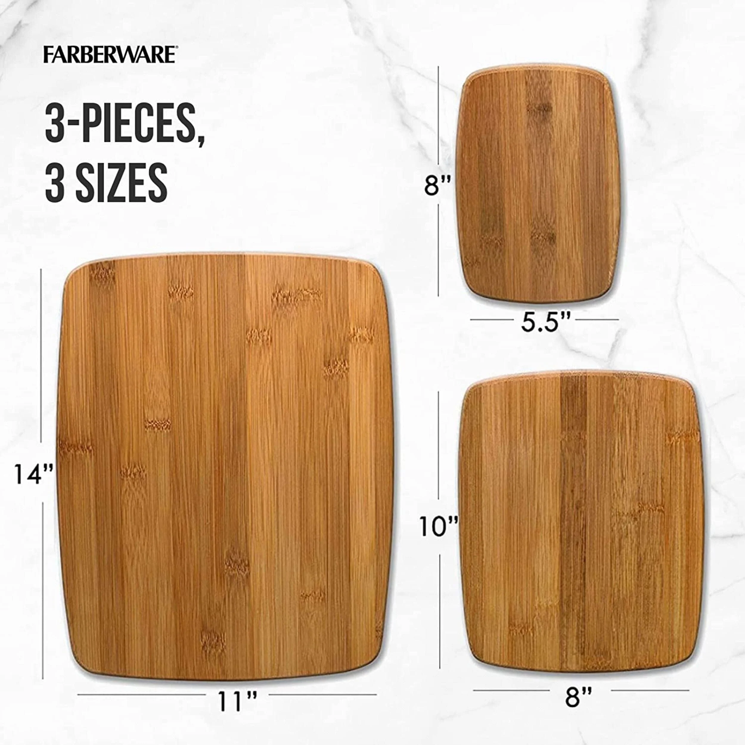 Farberware 3-Piece Kitchen Cutting Board Set, Reversible for Meal Prep + Serving, Charcuterie Board, Assorted Sizes, Bamboo - Image 5