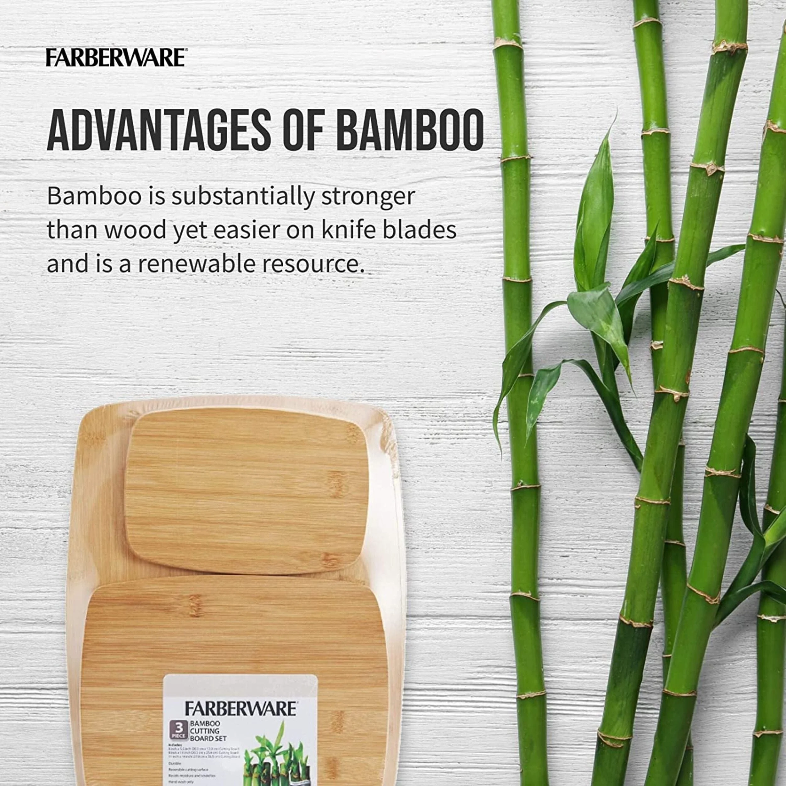 Farberware 3-Piece Kitchen Cutting Board Set, Reversible for Meal Prep + Serving, Charcuterie Board, Assorted Sizes, Bamboo - Image 6
