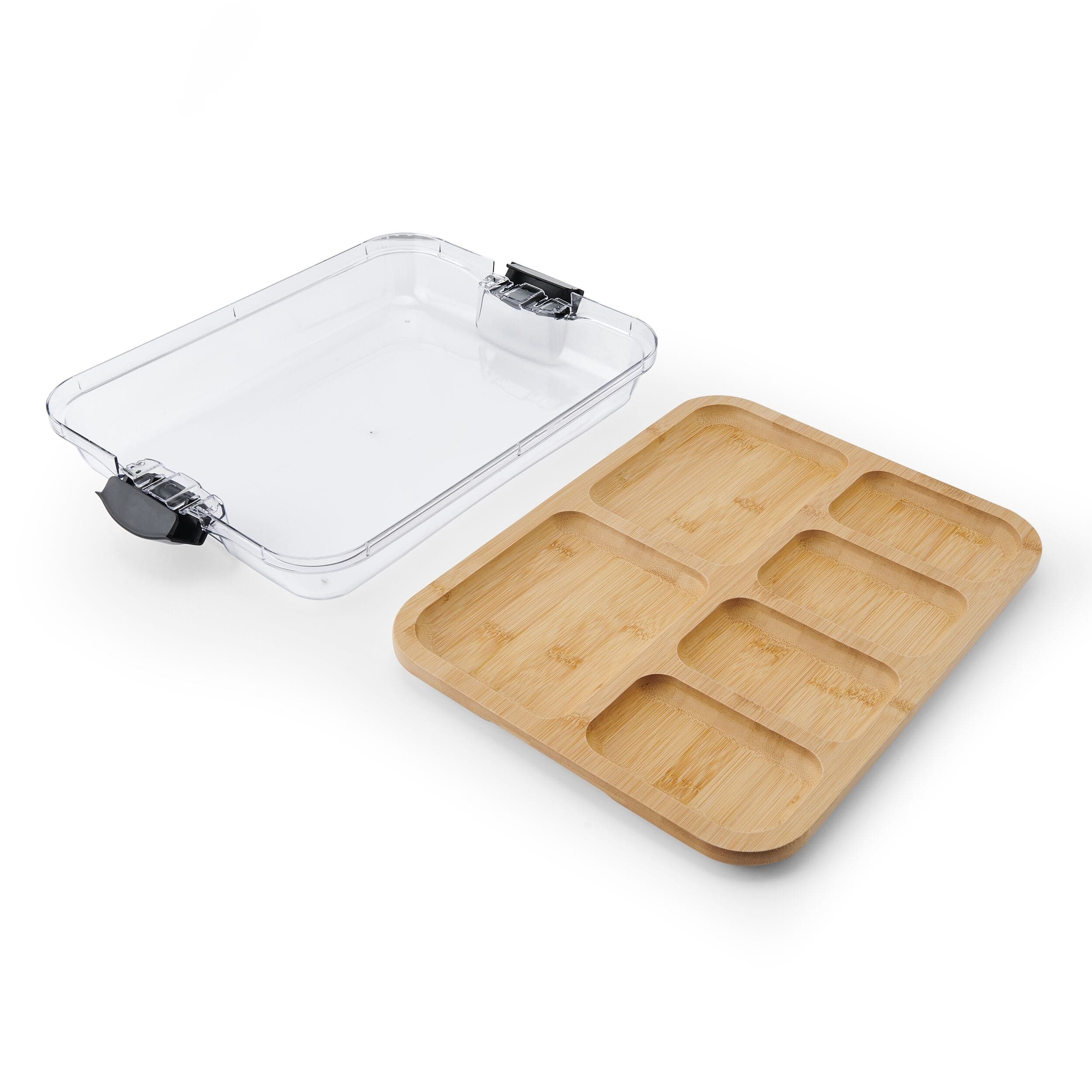 Farberware Build-a-Board Cutting Board with Compartments and Clear Locking Lid for Charcuterie, Snacks, and More-Make it. Take it. Enjoy it, 11x14 Inch, Bamboo - Image 3