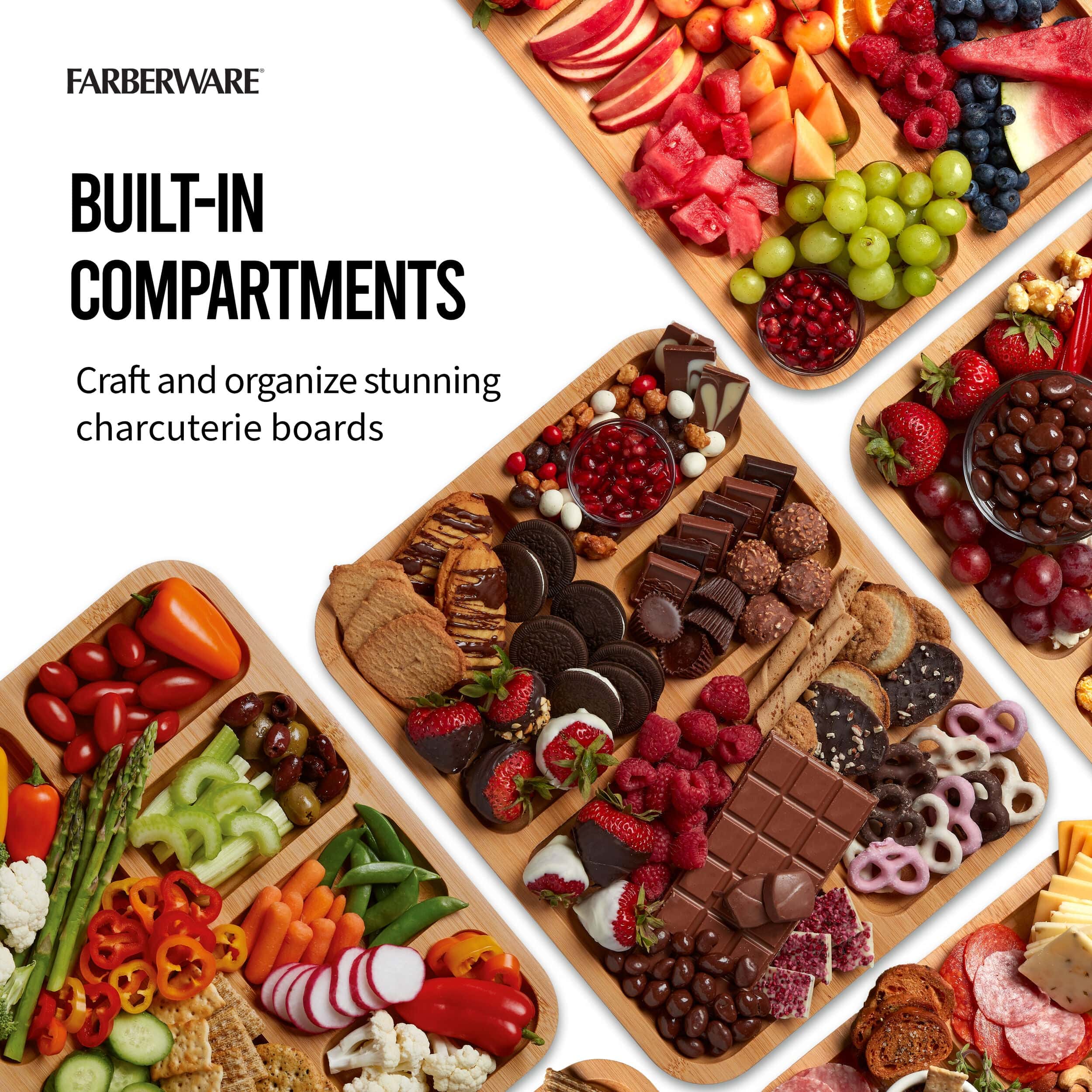 Farberware Build-a-Board Cutting Board with Compartments and Clear Locking Lid for Charcuterie, Snacks, and More-Make it. Take it. Enjoy it, 11x14 Inch, Bamboo - Image 5