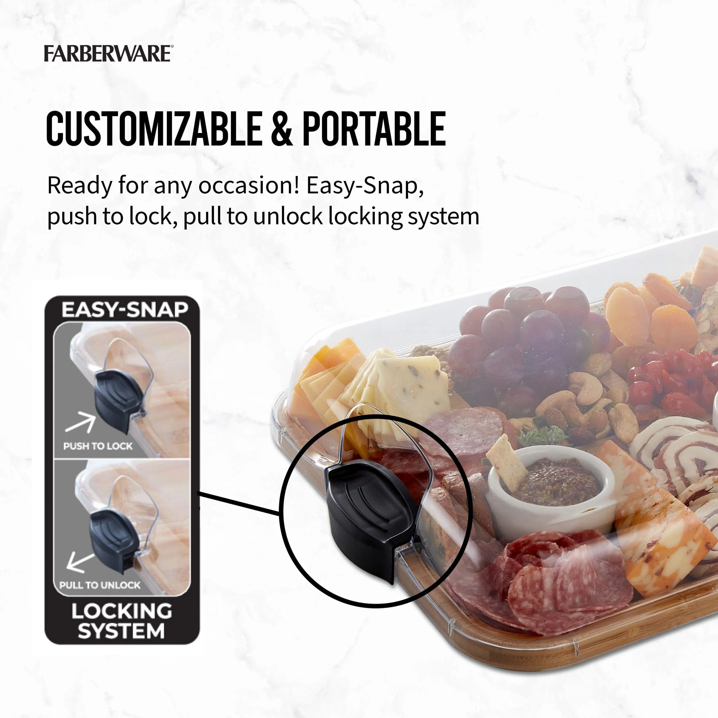 Farberware Build-a-Board Cutting Board with Compartments and Clear Locking Lid for Charcuterie, Snacks, and More-Make it. Take it. Enjoy it, 11x14 Inch, Bamboo - Image 7