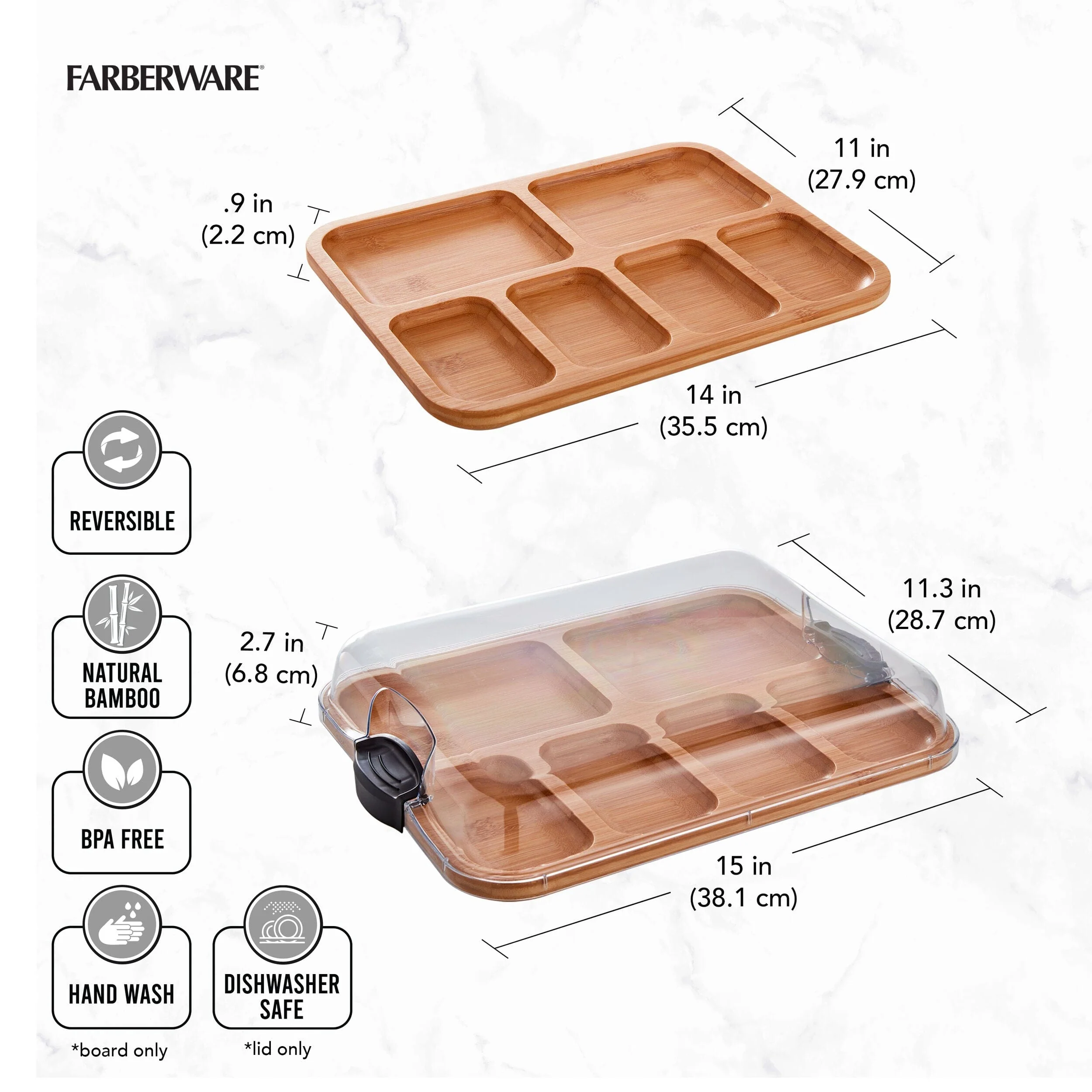 Farberware Build-a-Board Cutting Board with Compartments and Clear Locking Lid for Charcuterie, Snacks, and More-Make it. Take it. Enjoy it, 11x14 Inch, Bamboo - Image 8