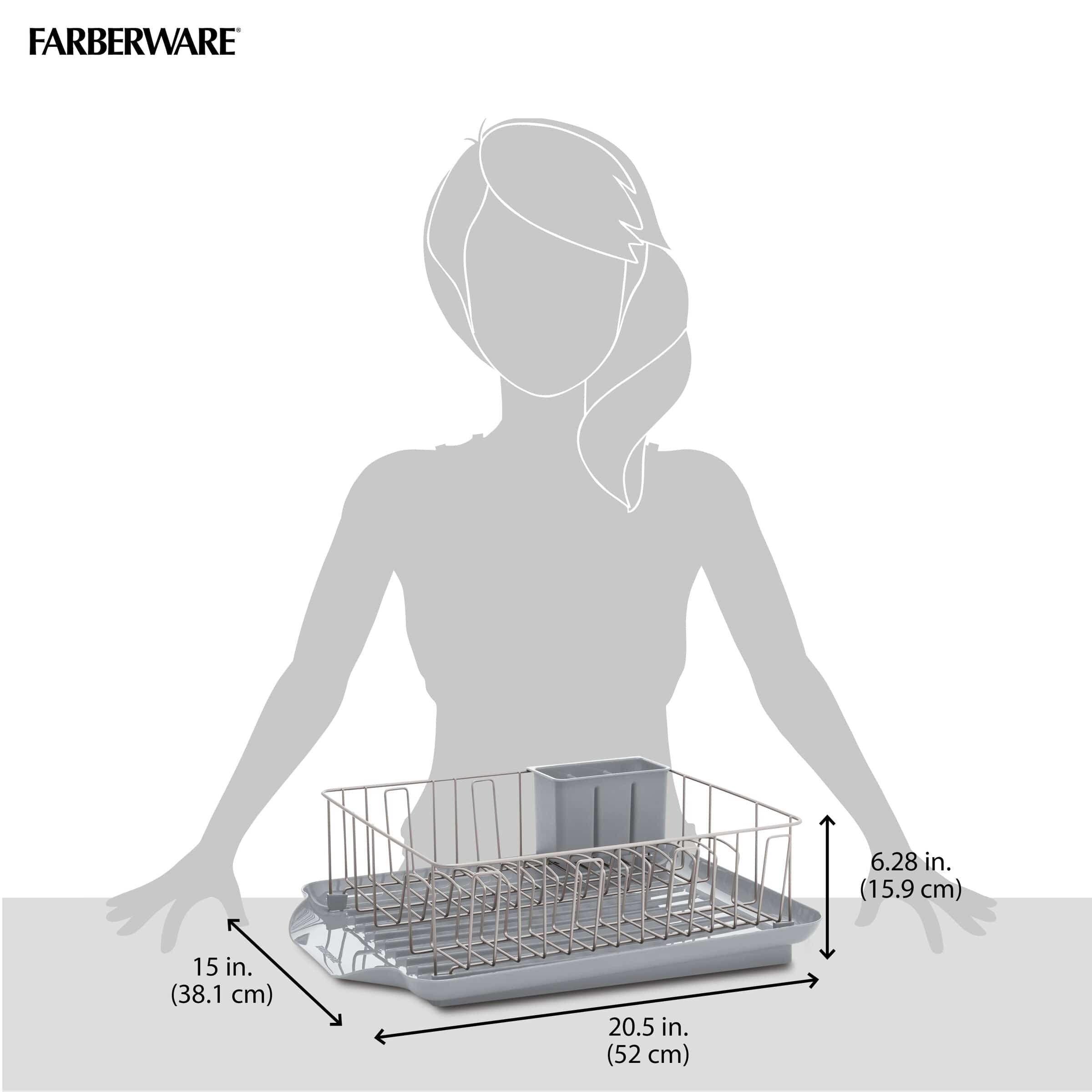Farberware Classic Large Rust Resistant Full Dishrack with Removable 3 Compartment Flatware Caddy, Drain Board, 3-Piece, Gray - Image 3