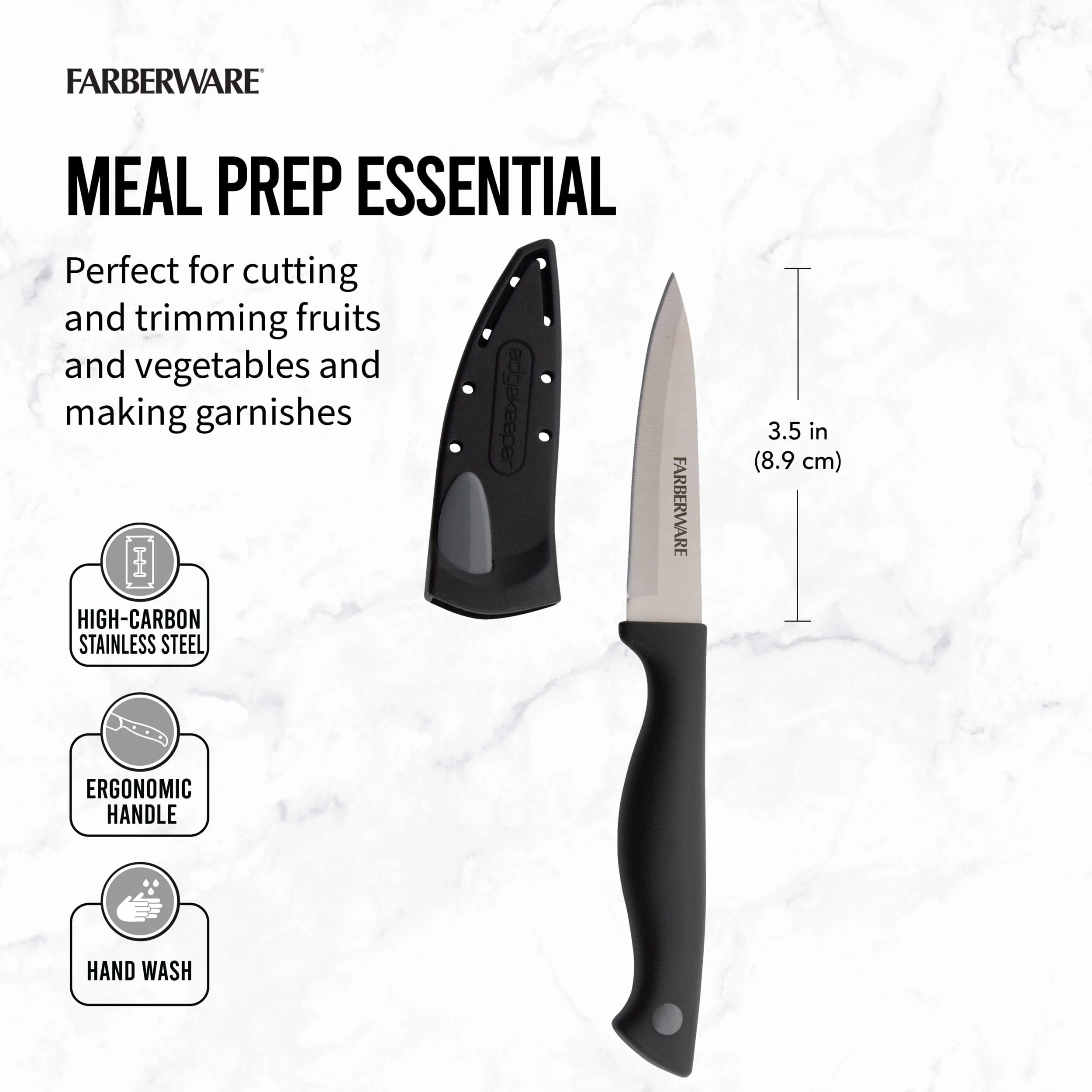 Farberware Edgekeeper 3.5-Inch Paring Knife with Self-Sharpening Blade Cover, High Carbon, Stainless Steel, Ergonomic Handle, Black - Image 2
