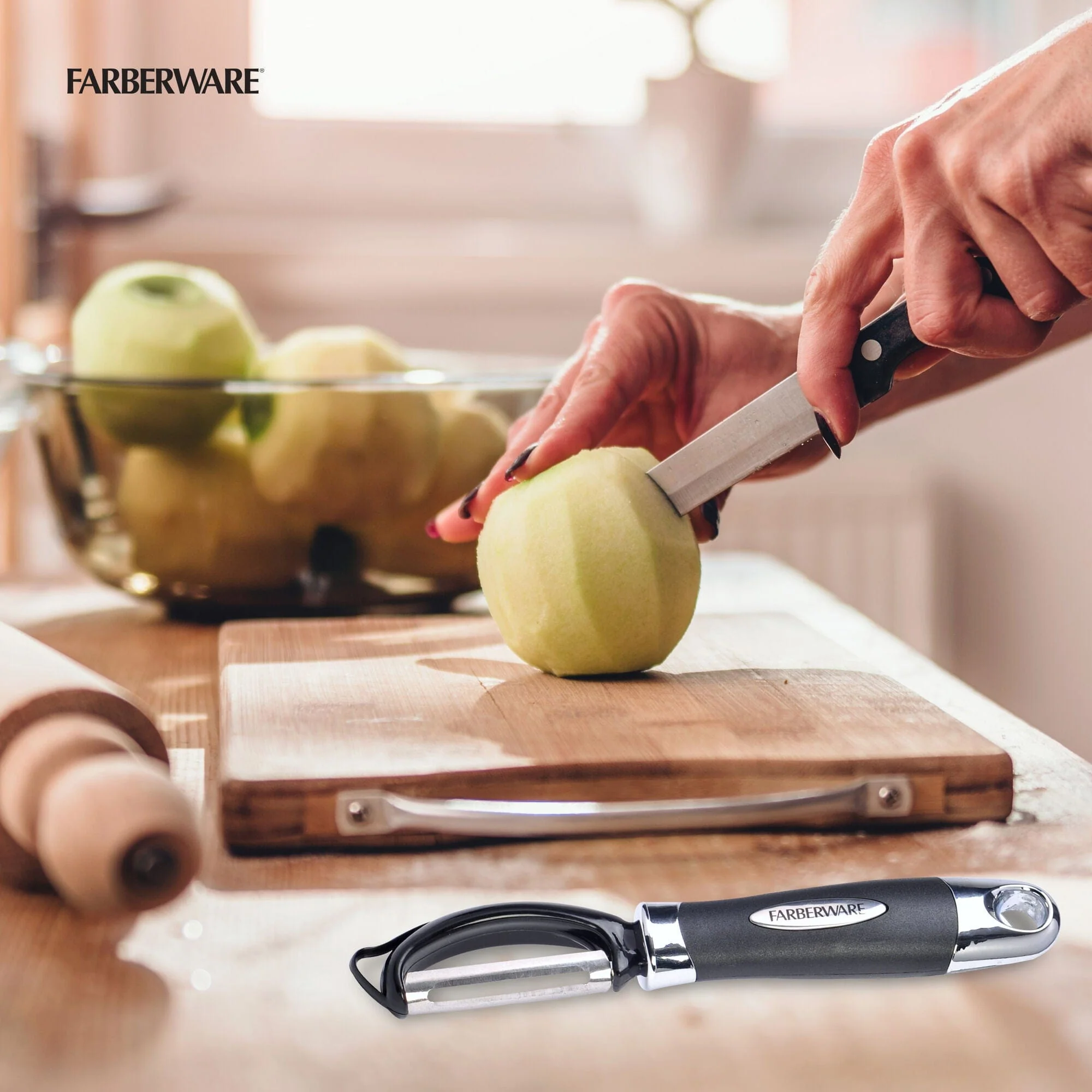Farberware Euro Peeler, Kitchen Essential for Peeling of Produce, Chocolate + Cheeses, Hang-Hole for Easy Storage, Dishwasher Safe, Black - Image 3