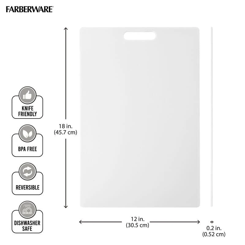 Farberware Extra-Large Plastic Cutting Board, Dishwasher- Safe Poly Chopping Board for Kitchen Meal Prep with Easy Grip Handle, 12x18-inch, White - Image 3