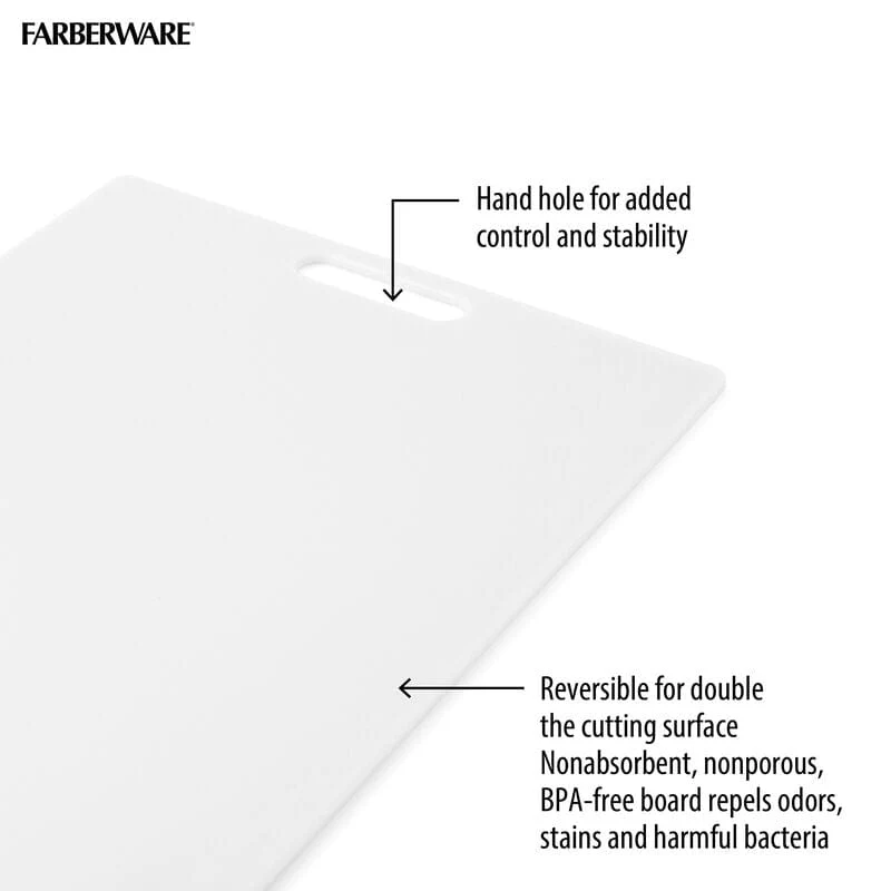 Farberware Extra-Large Plastic Cutting Board, Dishwasher- Safe Poly Chopping Board for Kitchen Meal Prep with Easy Grip Handle, 12x18-inch, White - Image 4