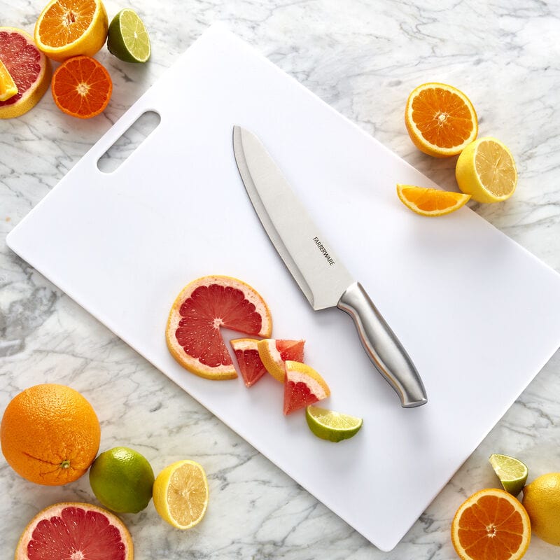 Farberware Extra-Large Plastic Cutting Board, Dishwasher- Safe Poly Chopping Board for Kitchen Meal Prep with Easy Grip Handle, 12x18-inch, White - Image 5