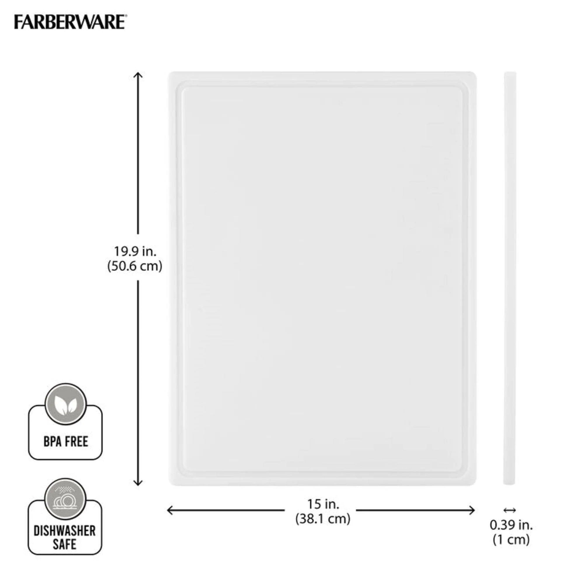 Farberware Extra-Large Plastic Cutting Board with Perimeter Juice Groove, Dishwasher-Safe Kitchen Chopping Board, 15x20-Inch, White - Image 3
