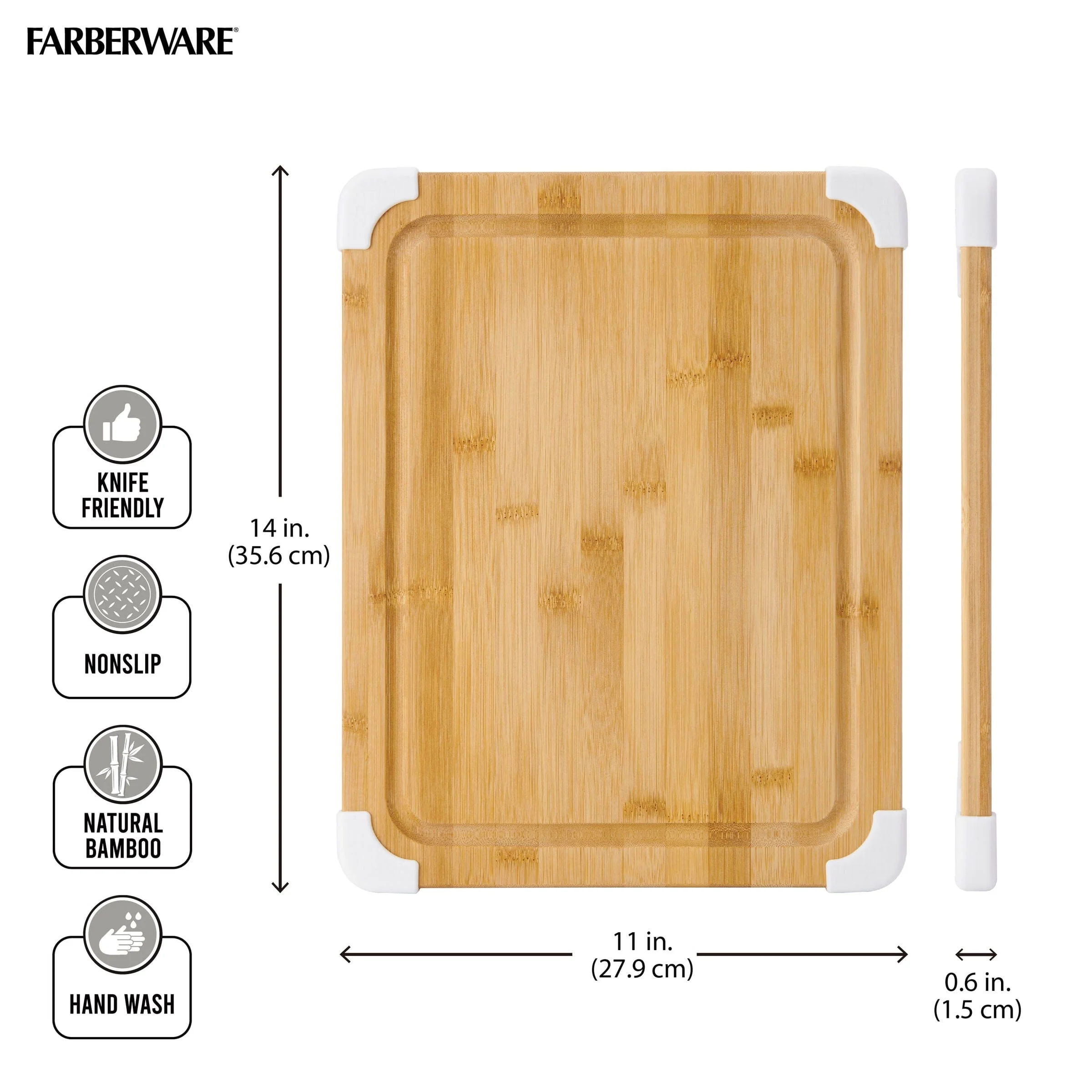 Farberware Nonslip Bamboo Cutting Board with Juice Groove, 11x14 Inch, White - Image 4