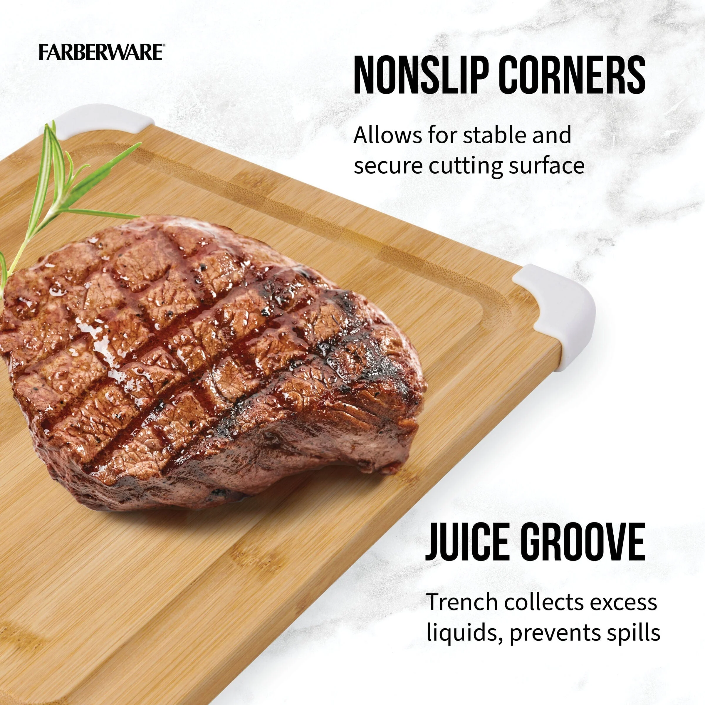 Farberware Nonslip Bamboo Cutting Board with Juice Groove, 11x14 Inch, White - Image 6