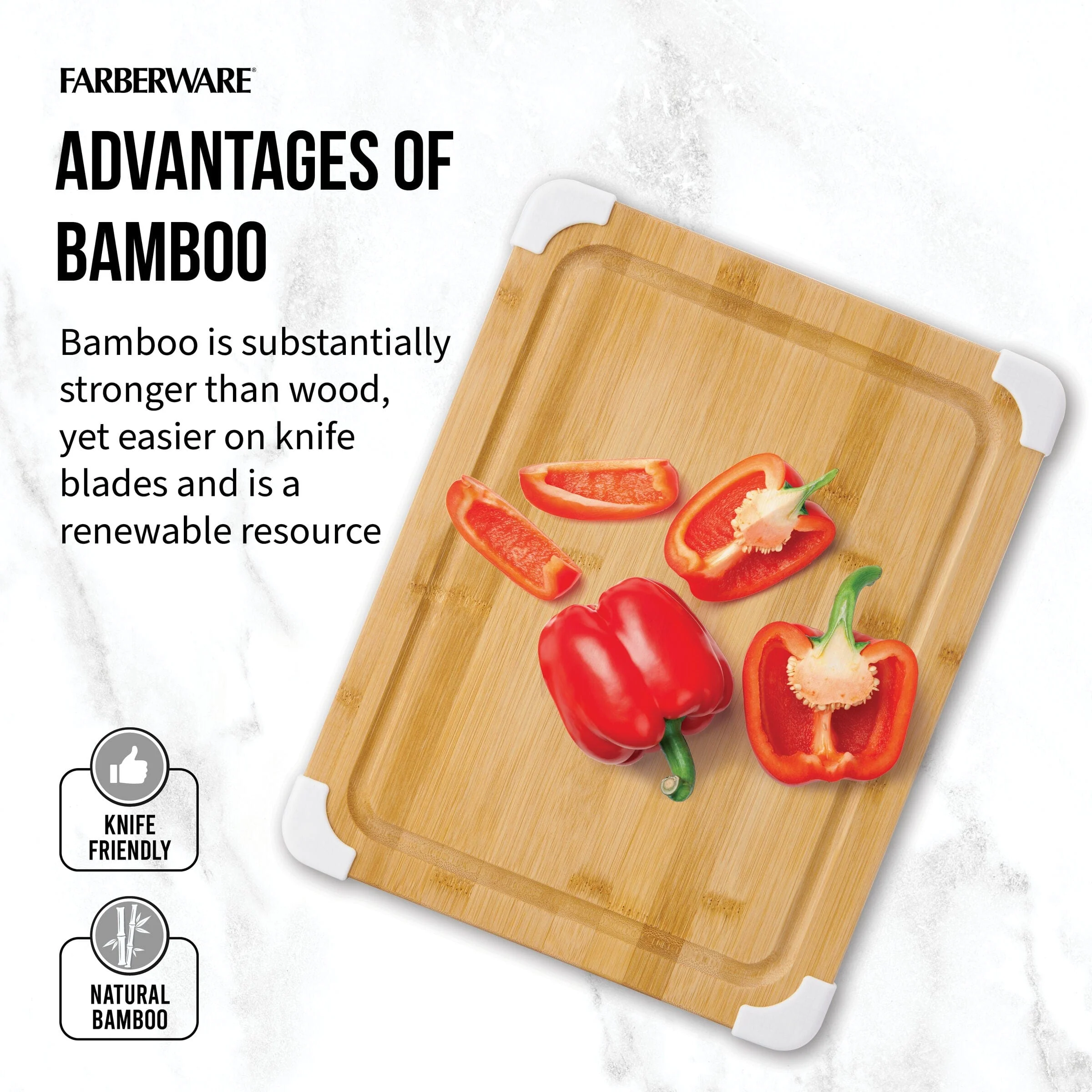 Farberware Nonslip Bamboo Cutting Board with Juice Groove, 11x14 Inch, White - Image 7