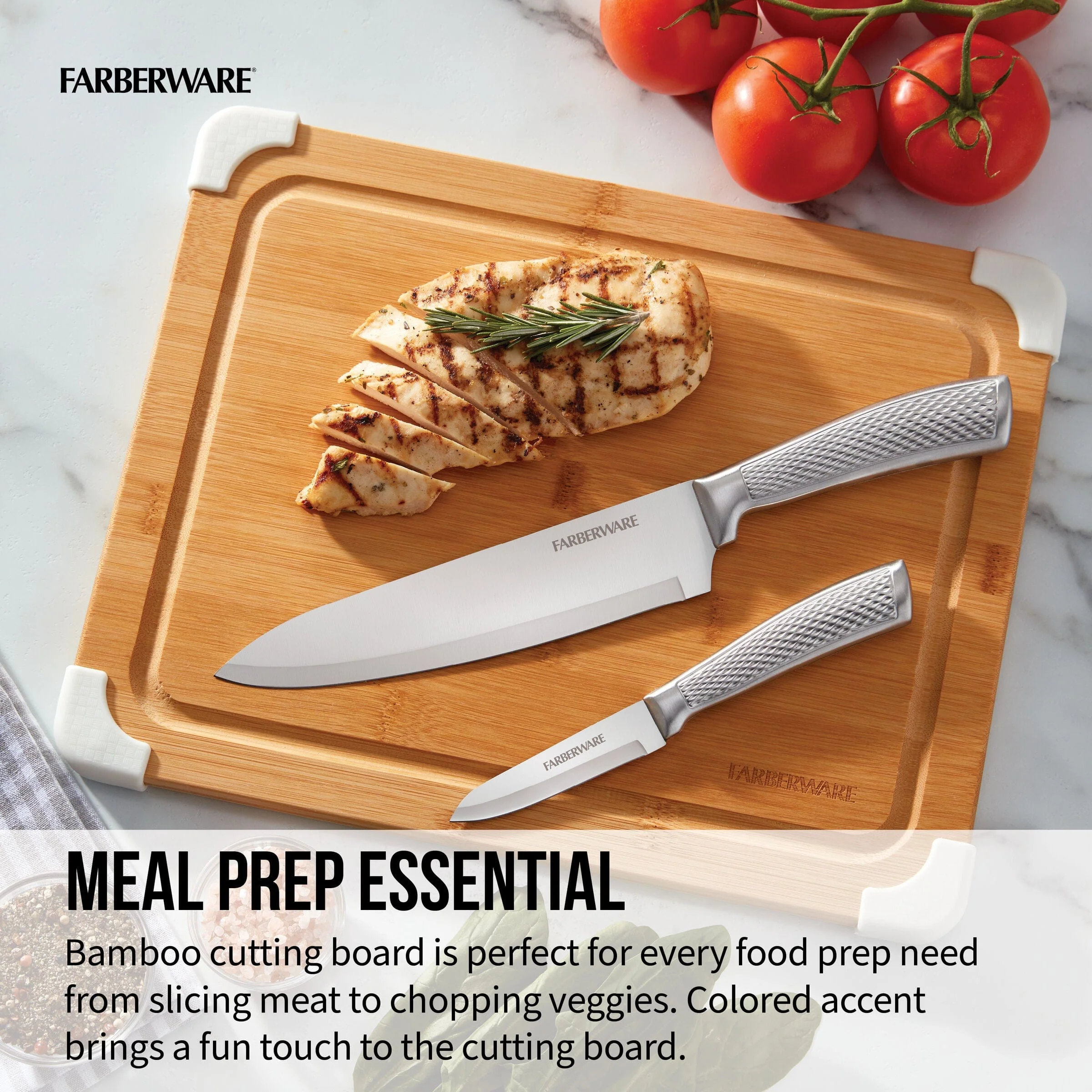 Farberware Nonslip Bamboo Cutting Board with Juice Groove, 11x14 Inch, White - Image 8