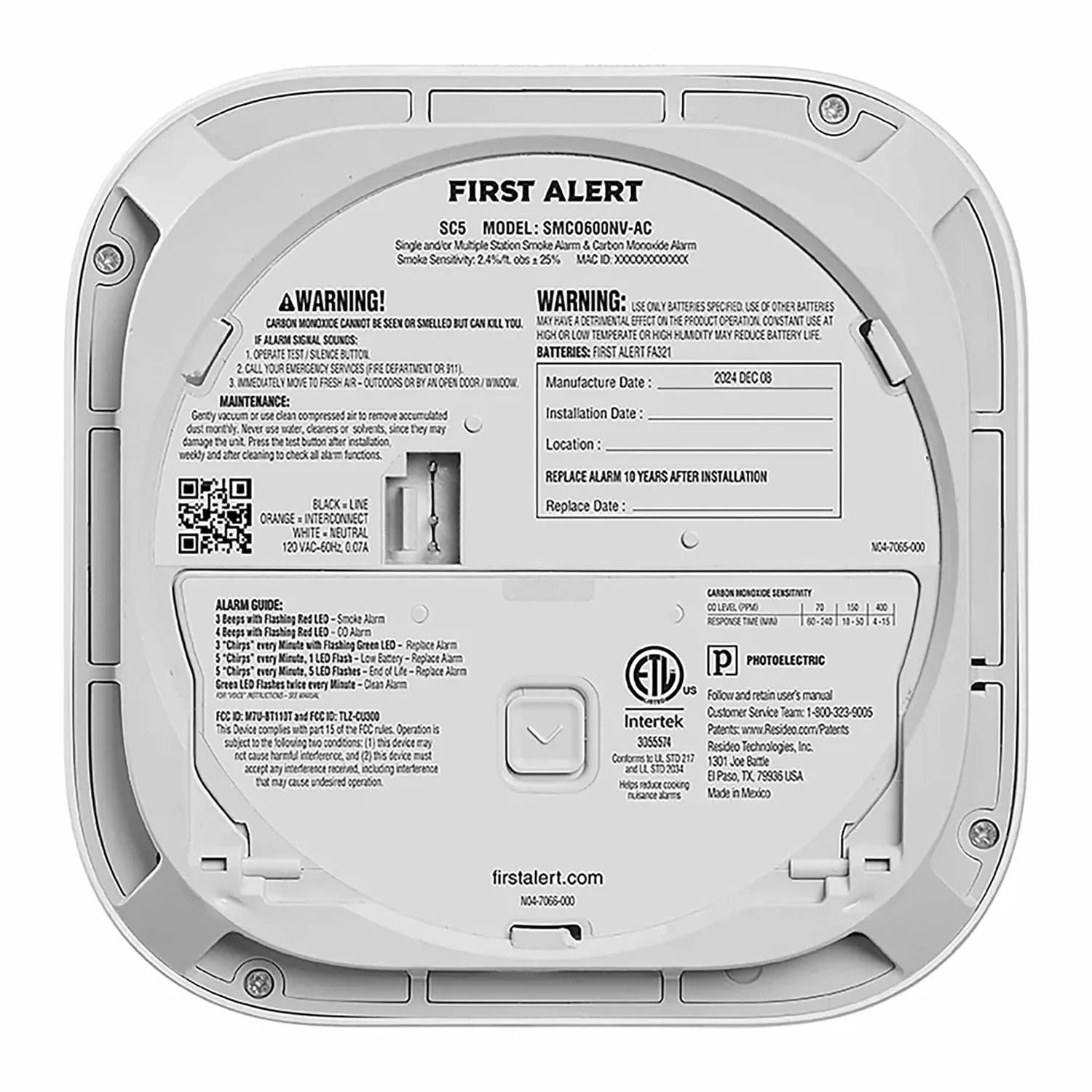 First Alert SC5 Hardwire Smart 2-in-1 Smoke and CO Alarm with Voice Alerts and Battery Backup - Image 4