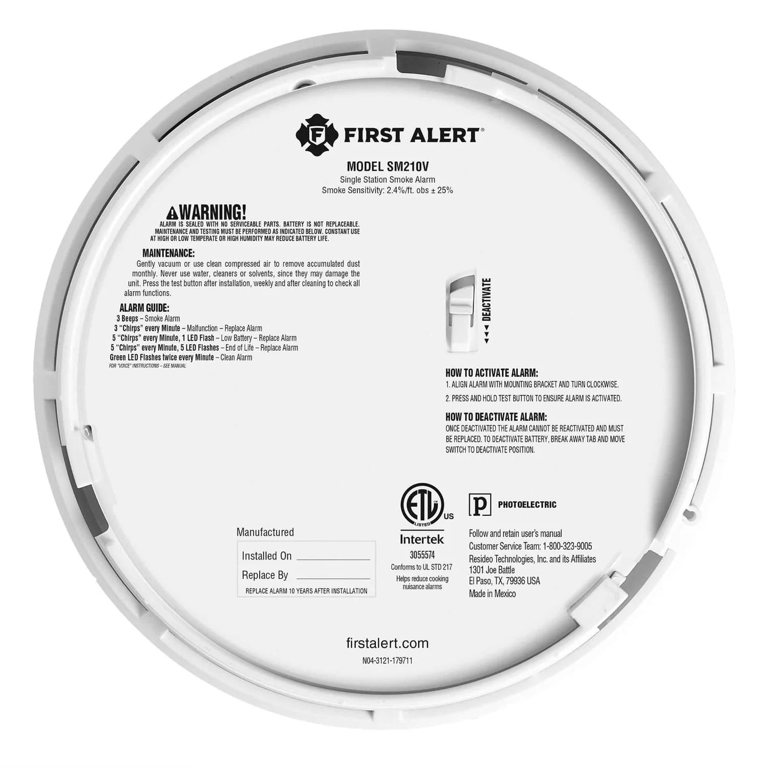 First Alert SM210V Sealed 10-Year-Battery Smoke Alarm with Voice and Location Alerts and Slim Profile - Image 5