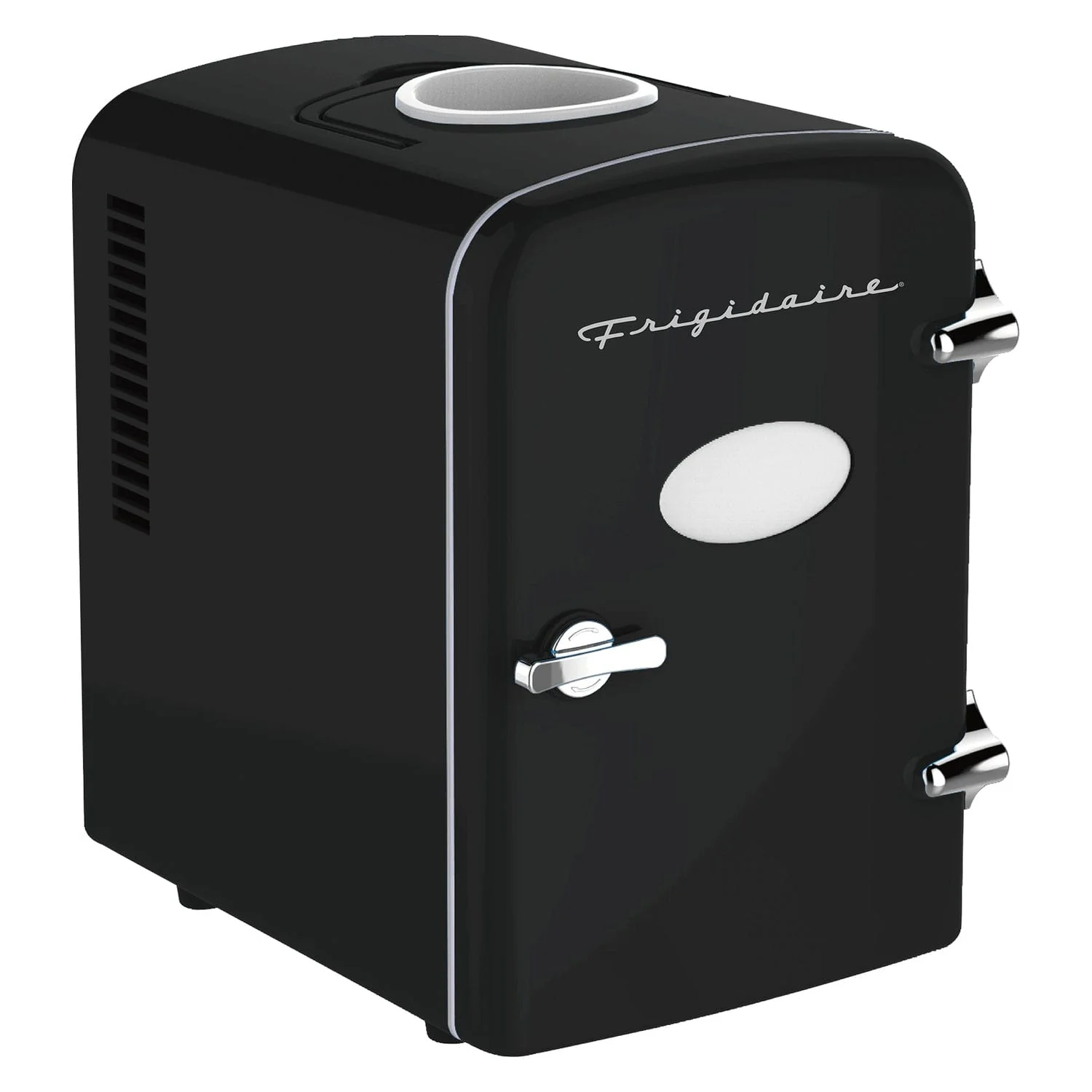 Frigidaire 6+1-Can 48-Watt Retro Mini Portable Fridge with Top-Mounted Active-Cooling Can Holder, Black - Image 2