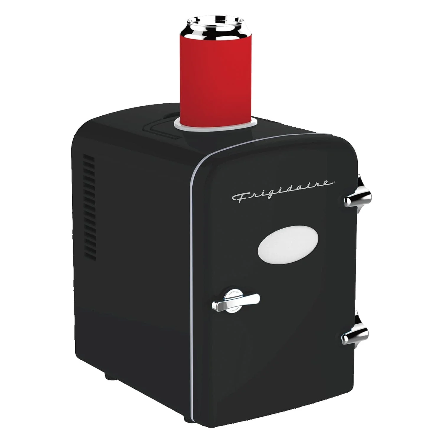Frigidaire 6+1-Can 48-Watt Retro Mini Portable Fridge with Top-Mounted Active-Cooling Can Holder, Black - Image 3
