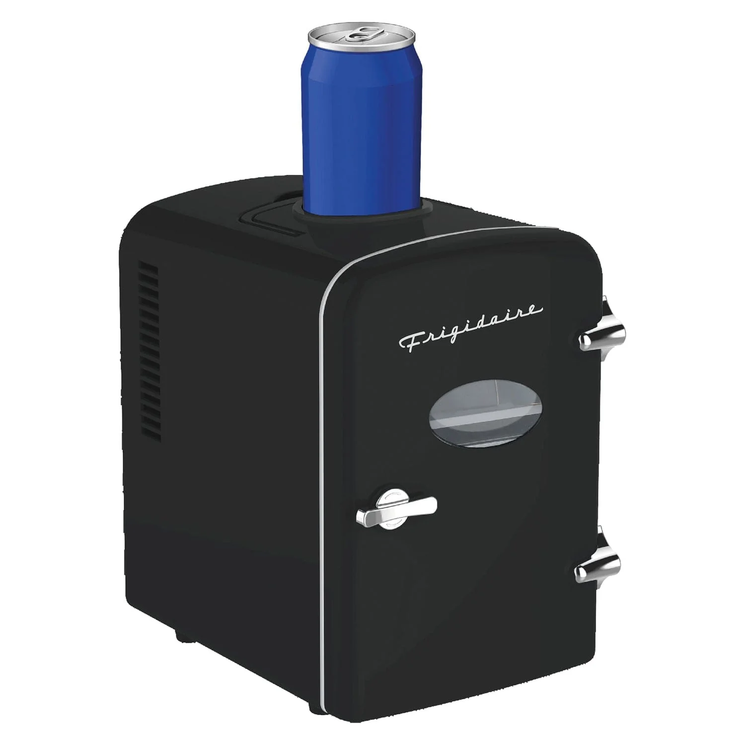 Frigidaire 6+1-Can 48-Watt Retro Mini Portable Fridge with Top-Mounted Active-Cooling Can Holder, Black - Image 4