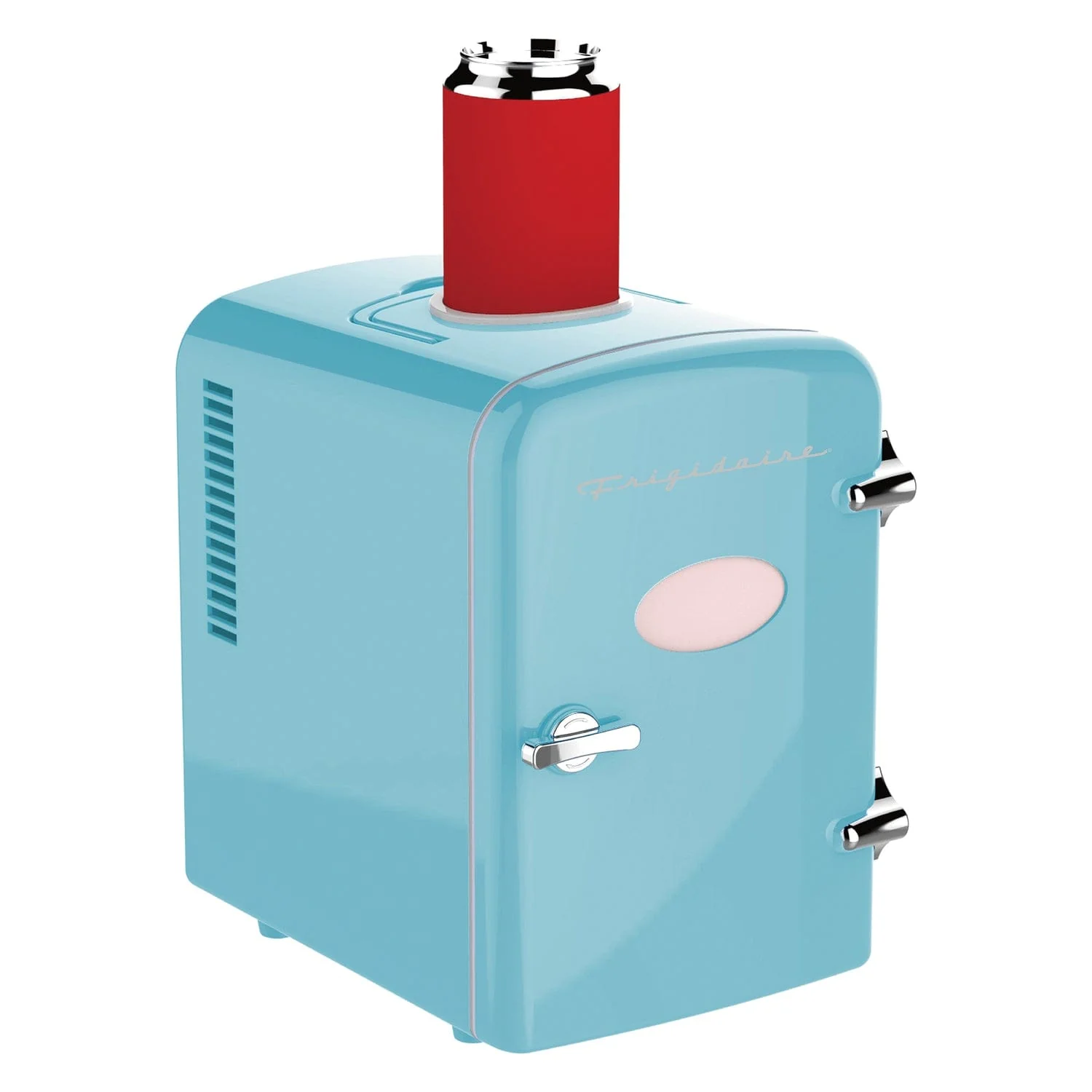 Frigidaire 6+1-Can 48-Watt Retro Mini Portable Fridge with Top-Mounted Active-Cooling Can Holder, Blue - Image 3