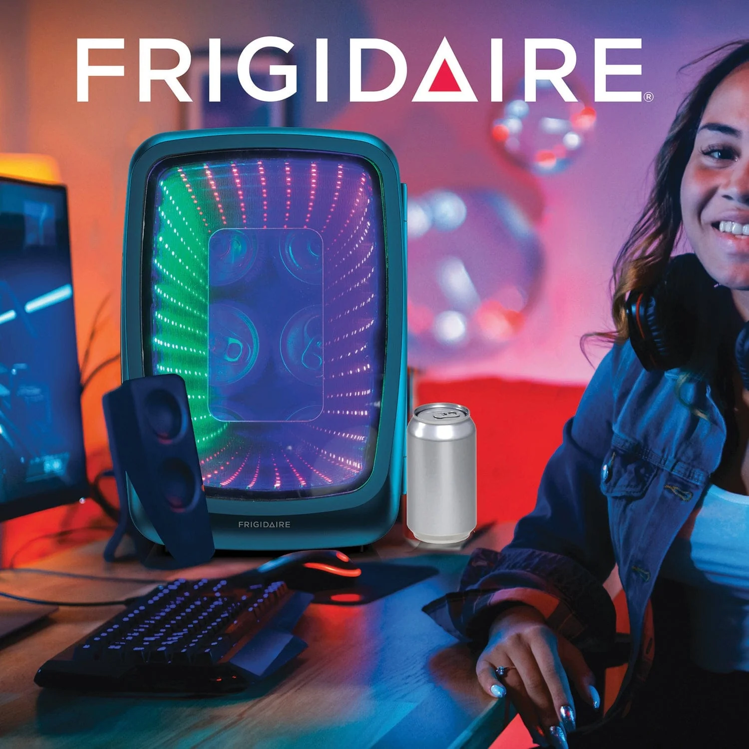 Frigidaire 6-Can Retro Gaming Light-up Portable Beverage Mini Fridge, EFMIS179, Blue - Image 3