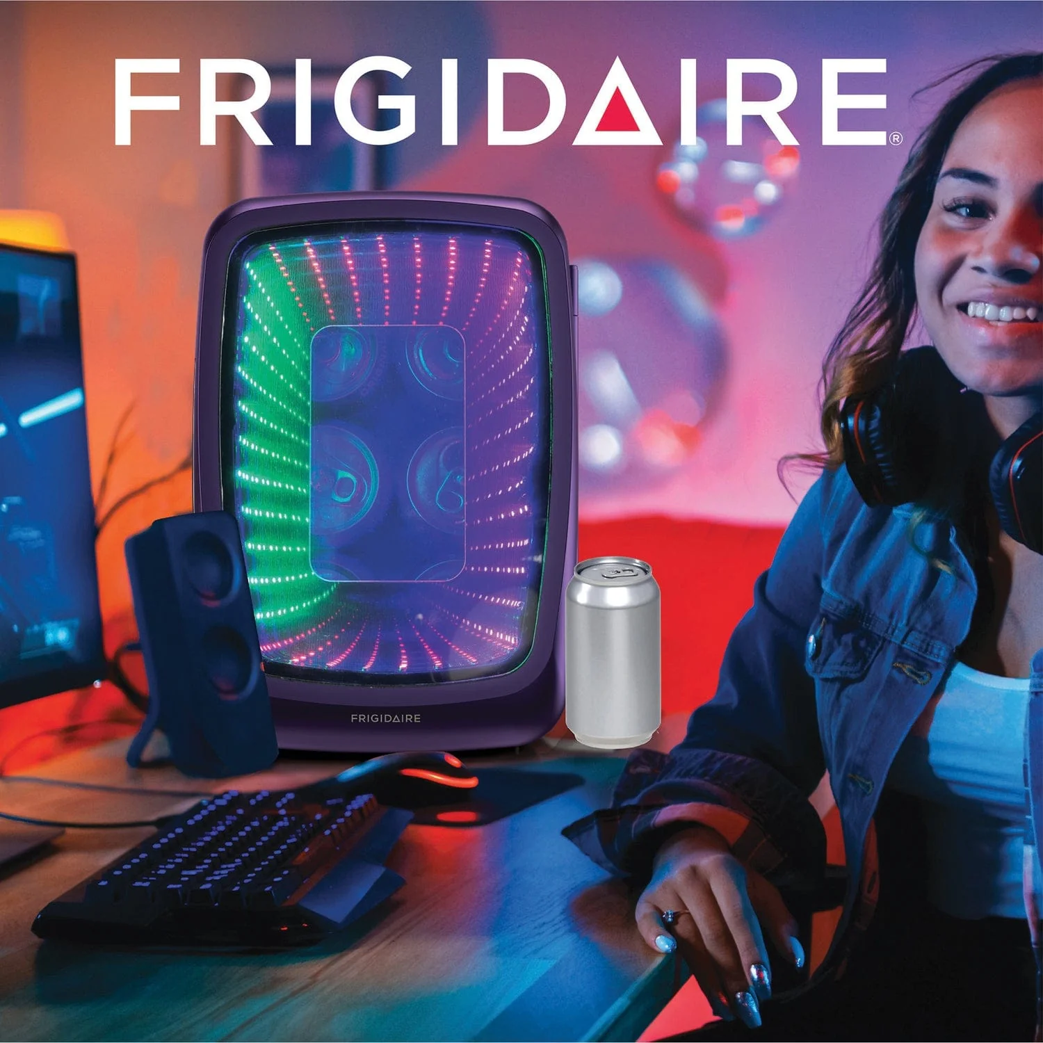 Frigidaire 6-Can Retro Gaming Light-up Portable Beverage Mini Fridge, EFMIS179, Purplehaze - Image 4