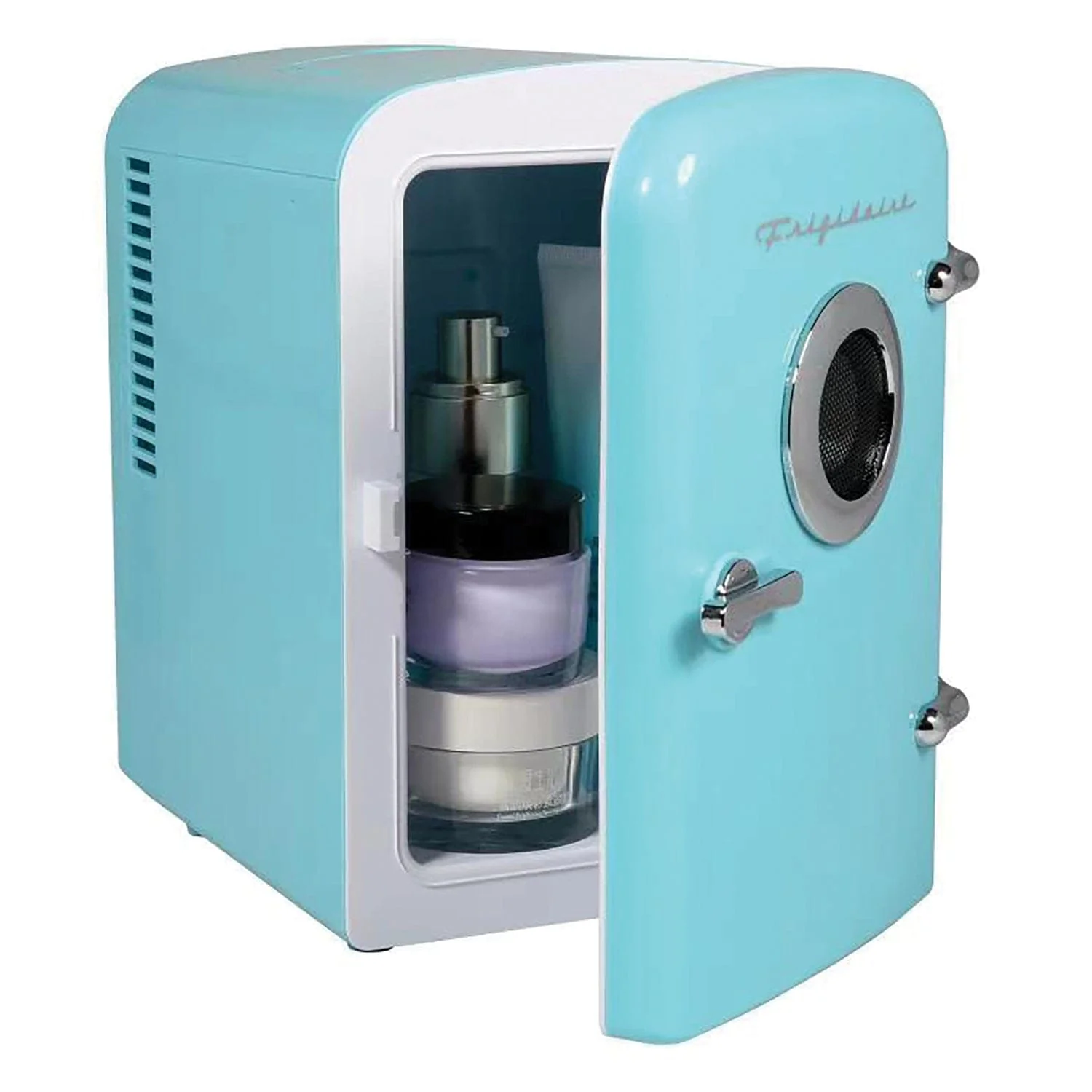 Frigidaire 6-Can Retro Portable Beverage Refrigerator with Bluetooth Speaker, Blue - Image 4