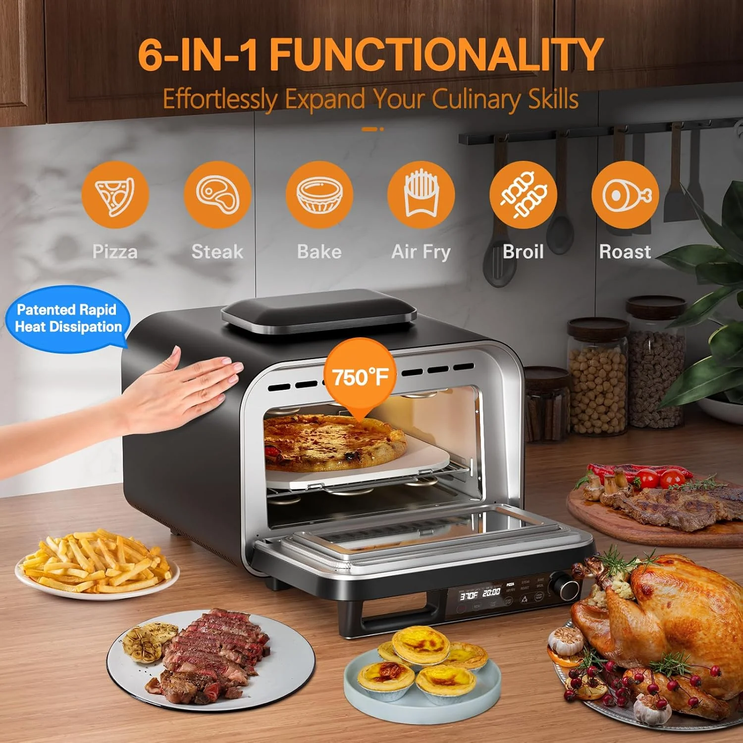 G.A. HomeFavor Air Fryer Oven – 6-in-1 Dual-Heating System for Air Fry, Bake, Roast, Toast, Broil & Grill, Graphite - Image 3