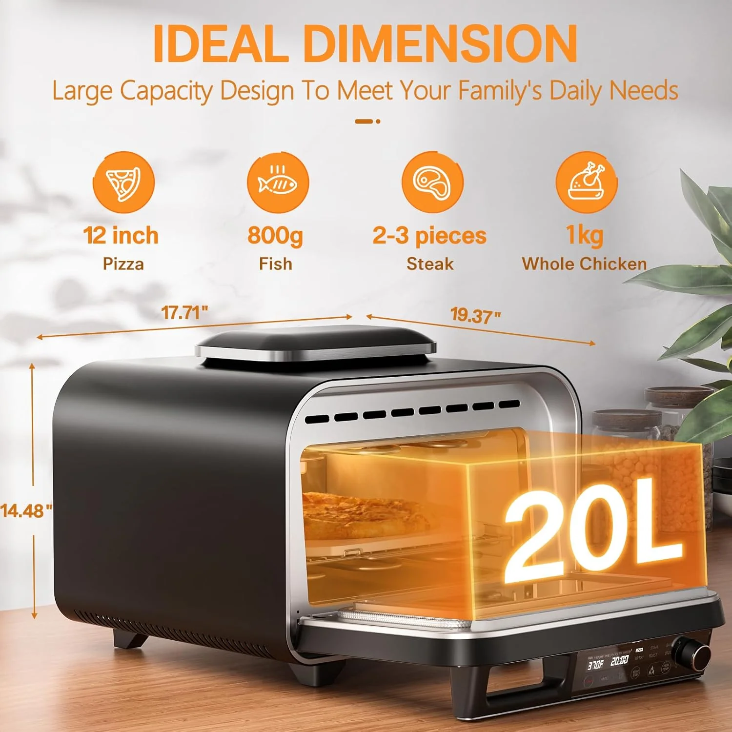 G.A. HomeFavor Air Fryer Oven – 6-in-1 Dual-Heating System for Air Fry, Bake, Roast, Toast, Broil & Grill, Graphite - Image 7